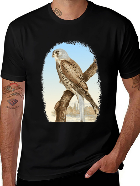 Vintage Bird Print Black T-Shirt