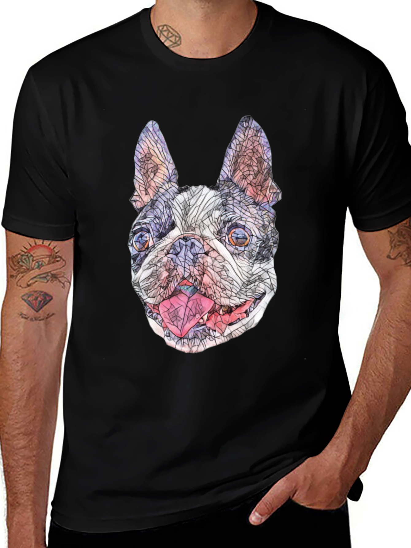 Geometric French Bulldog Graphic T-Shirt - Black