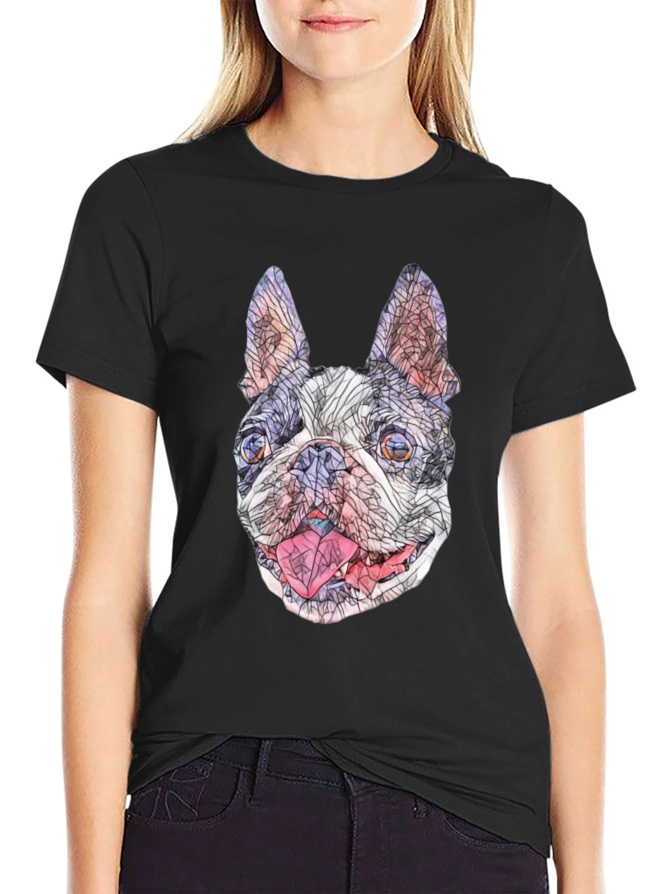 Geometric French Bulldog Graphic T-Shirt - Black