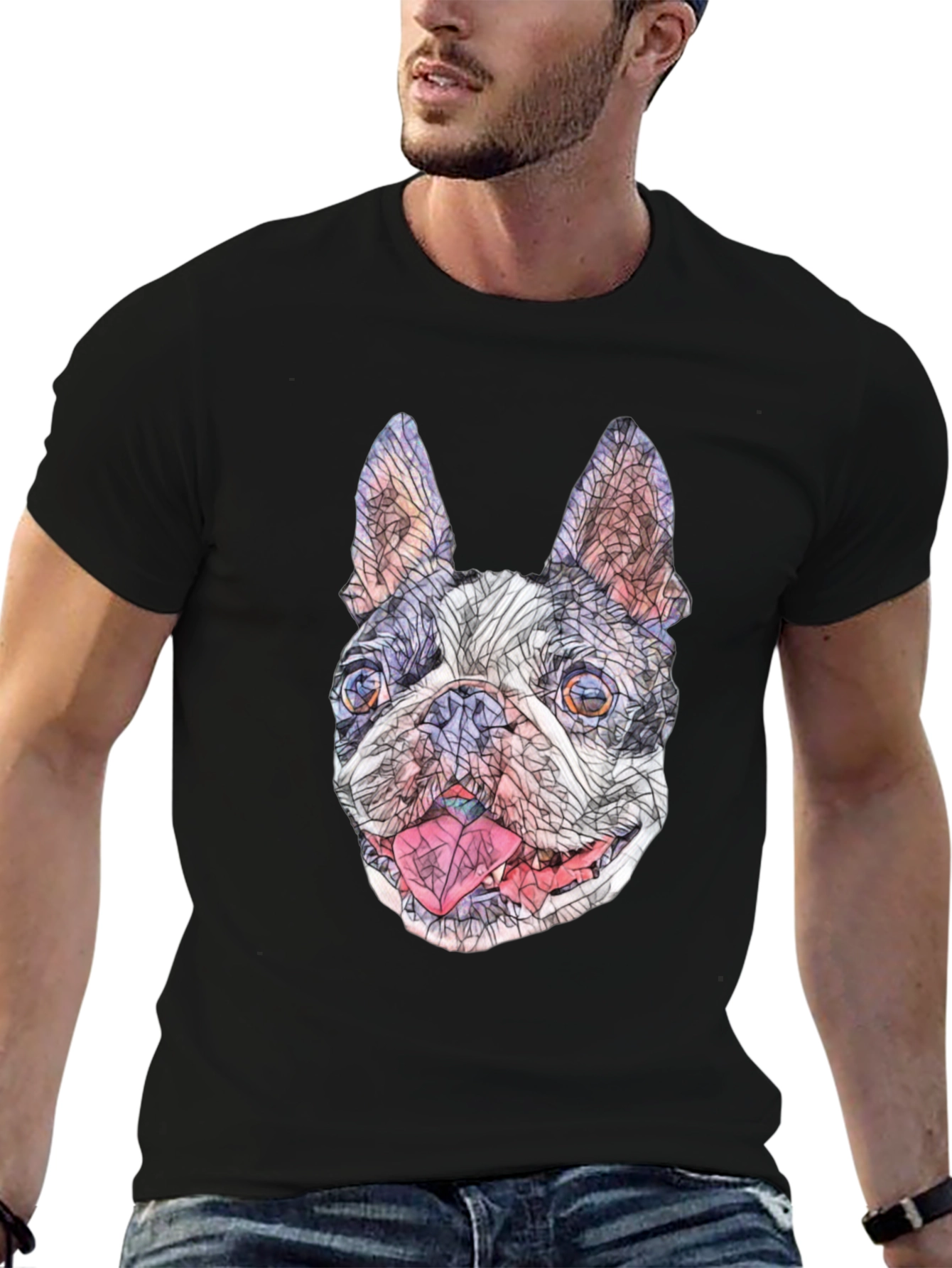 Geometric French Bulldog Graphic T-Shirt - Black
