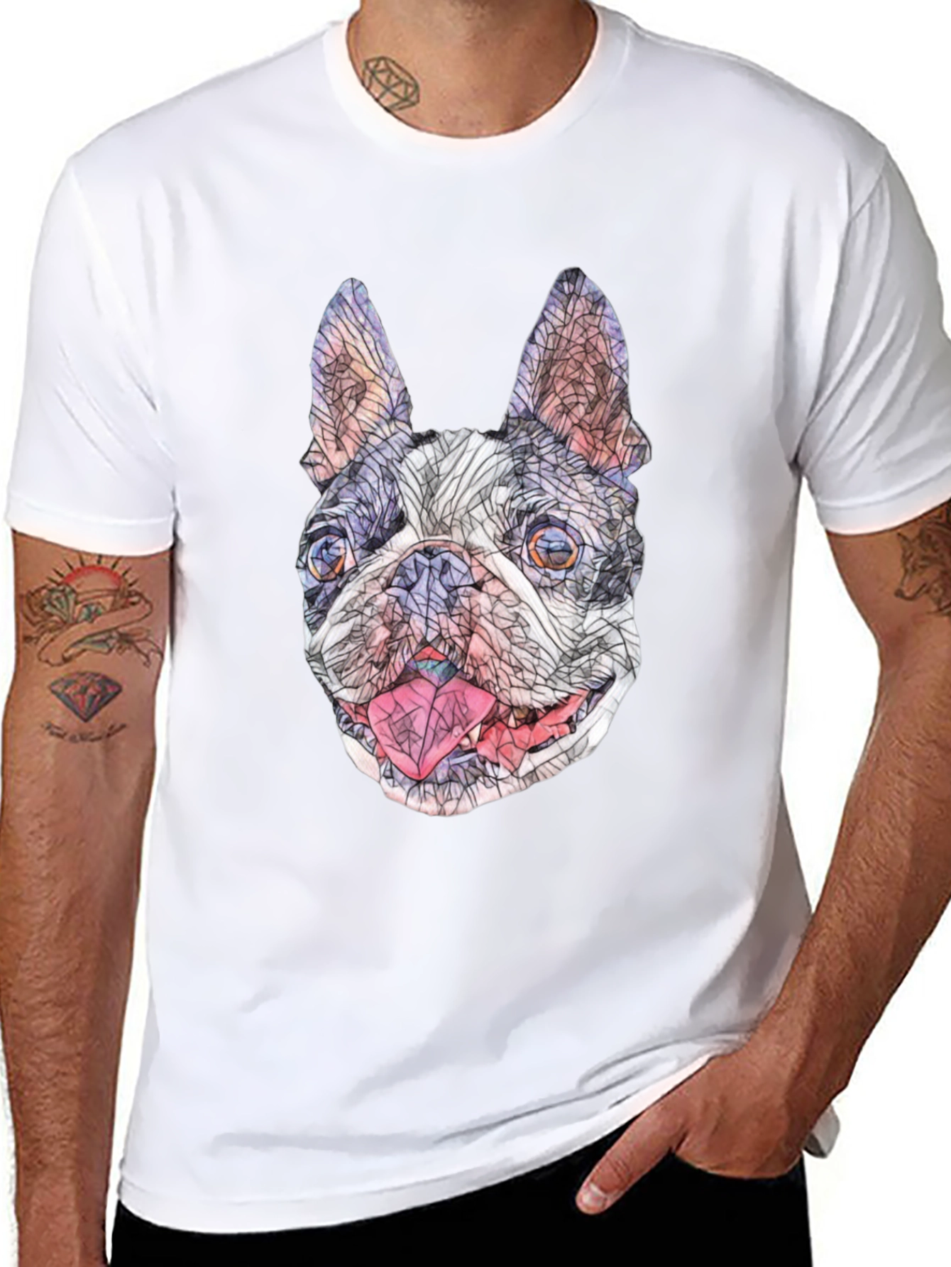 Geometric French Bulldog Graphic T-Shirt - Black