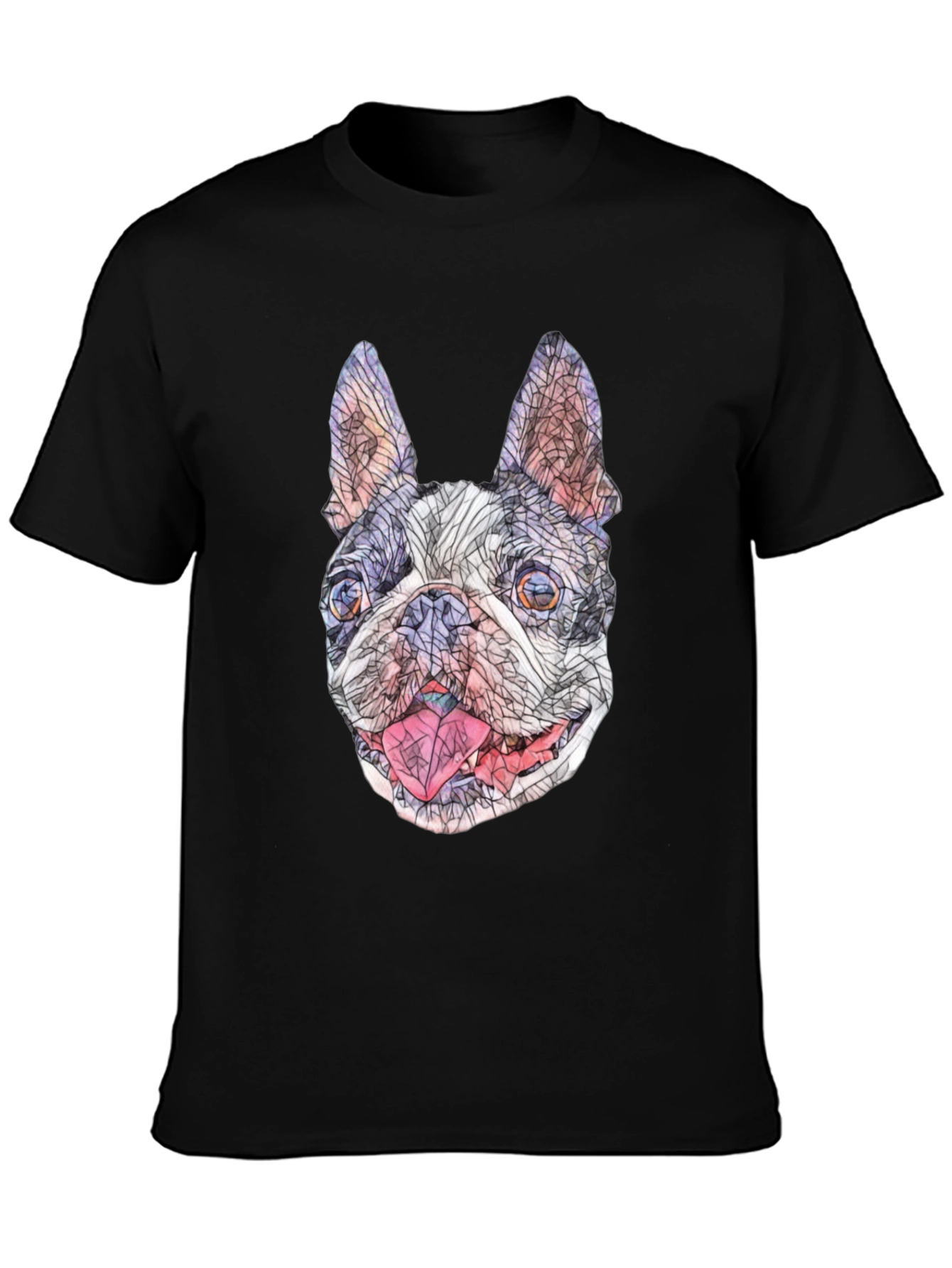 Geometric French Bulldog Graphic T-Shirt - Black