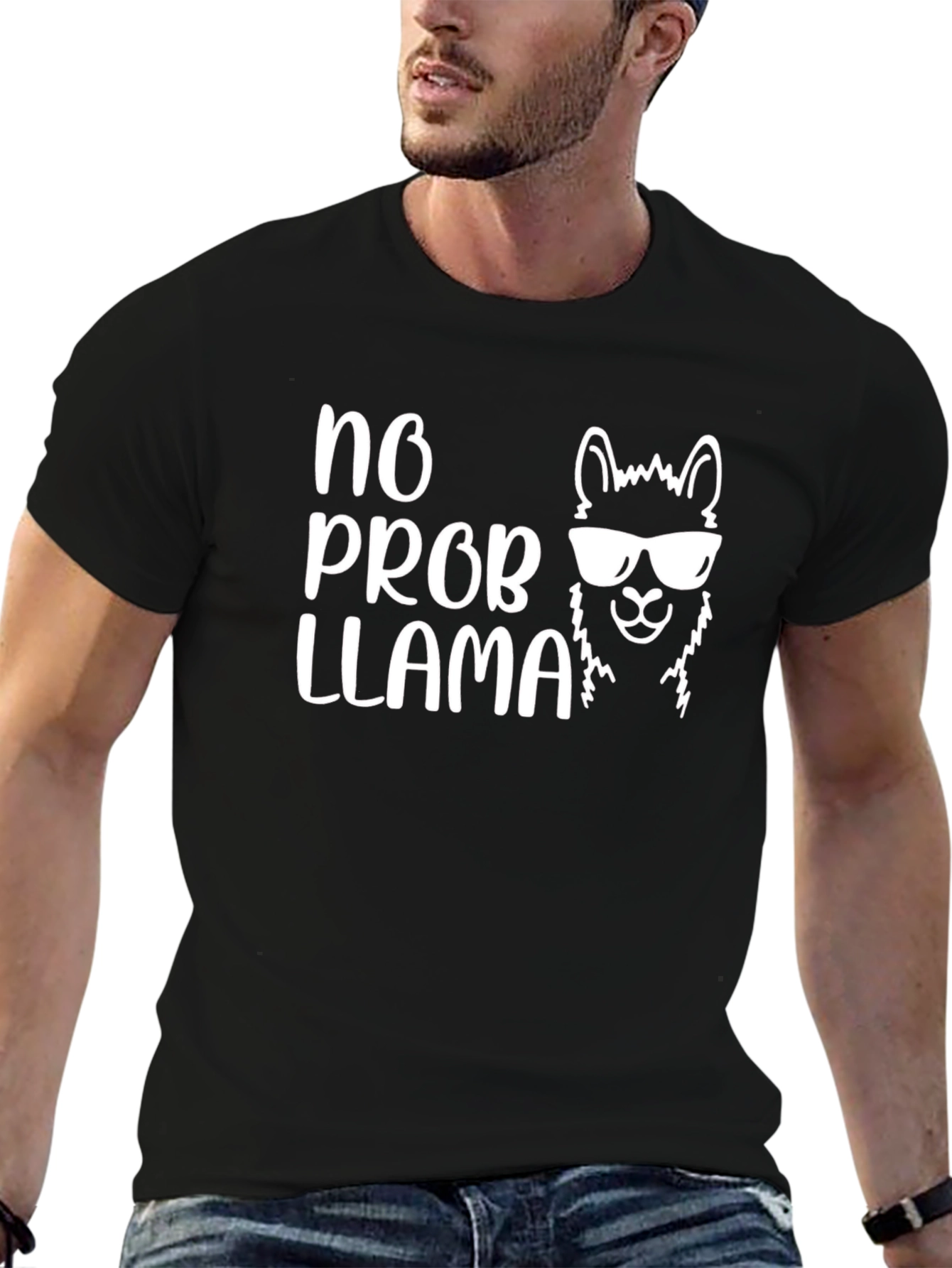 No Prob Llama Graphic T-Shirt - Black Cotton Tee