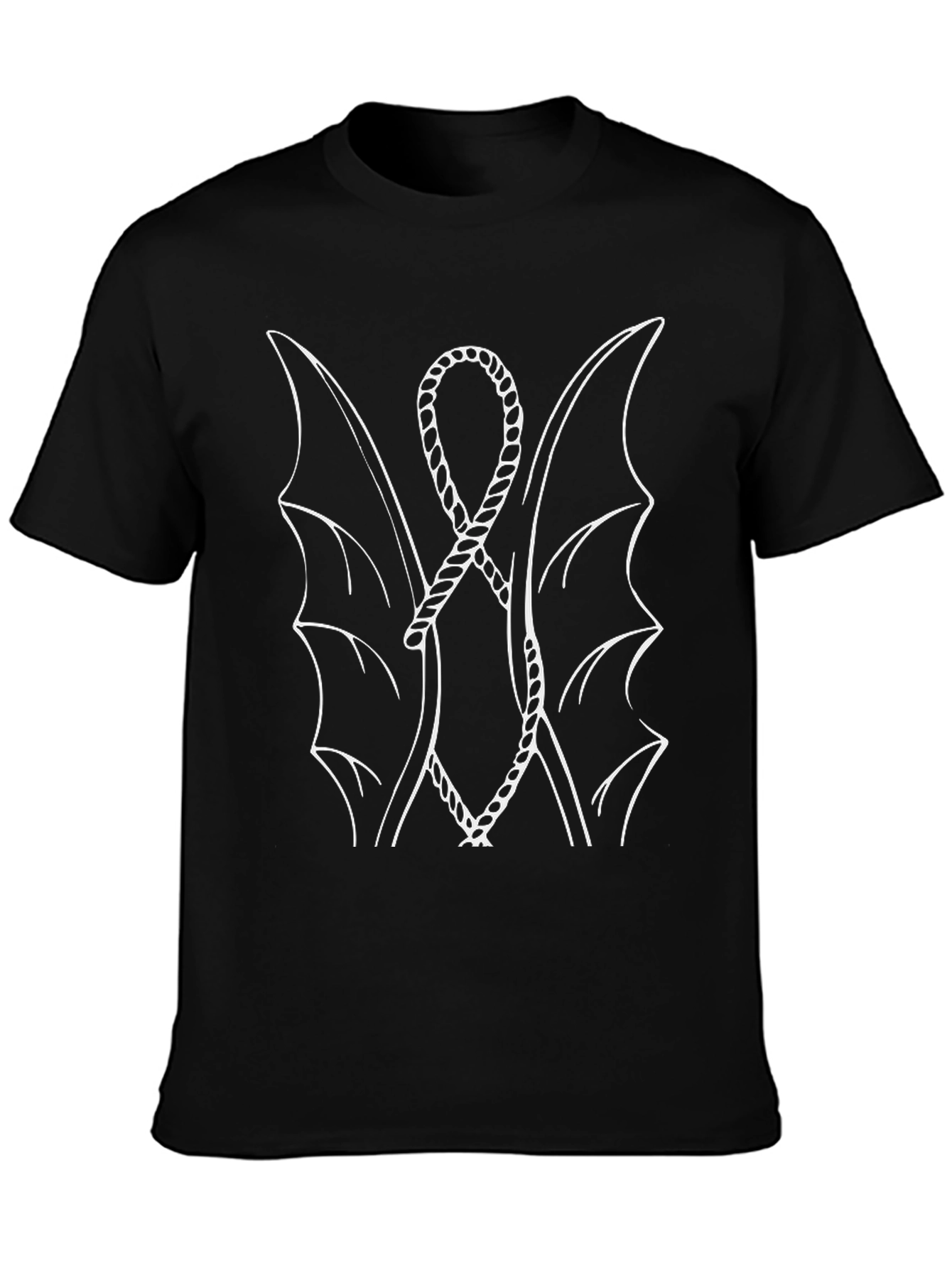 Unique Bat Wing Rope Design Black T-Shirt