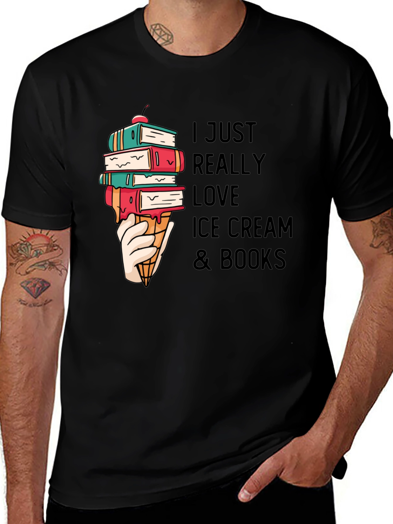 I Love Ice Cream & Books Graphic T-Shirt