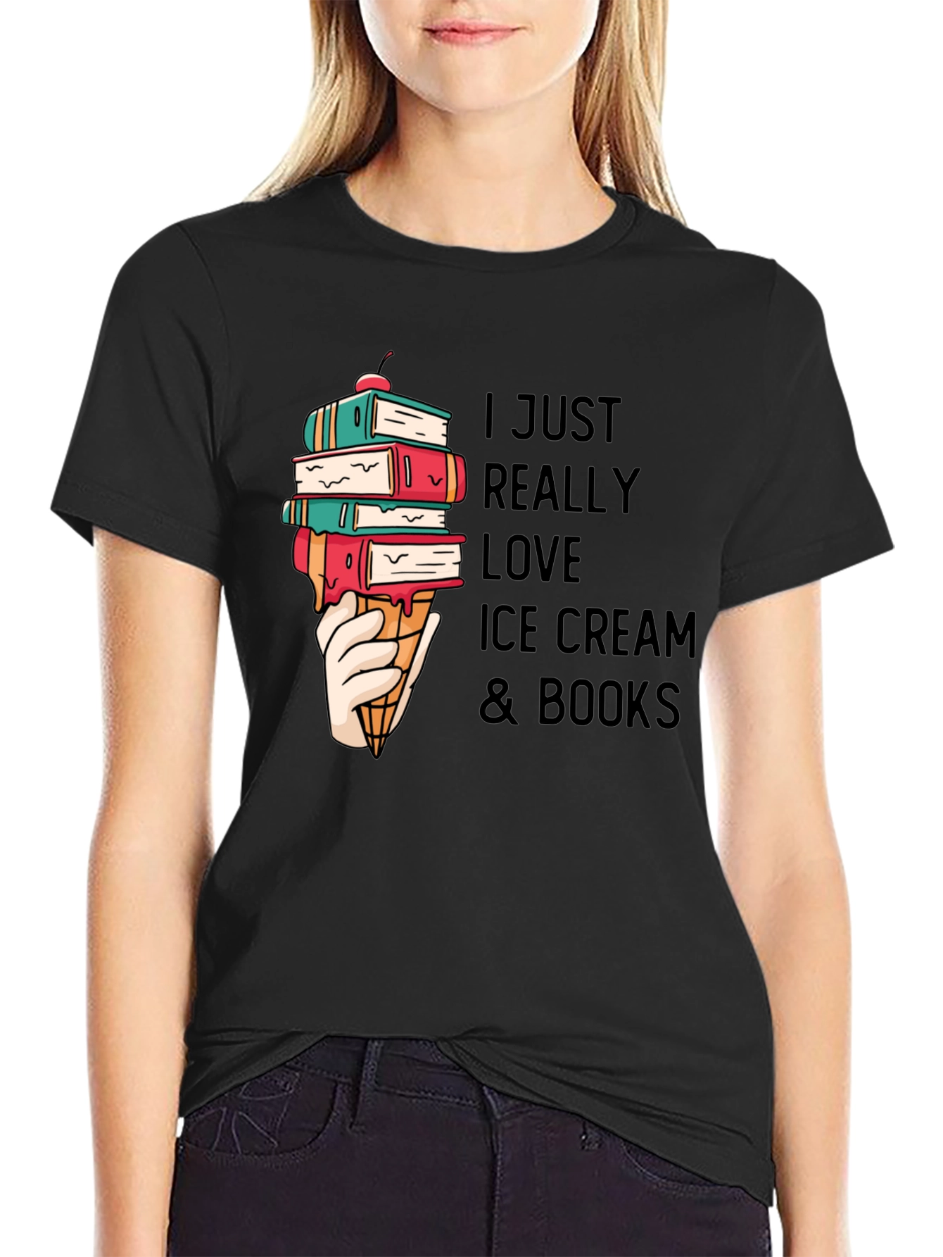 I Love Ice Cream & Books Graphic T-Shirt