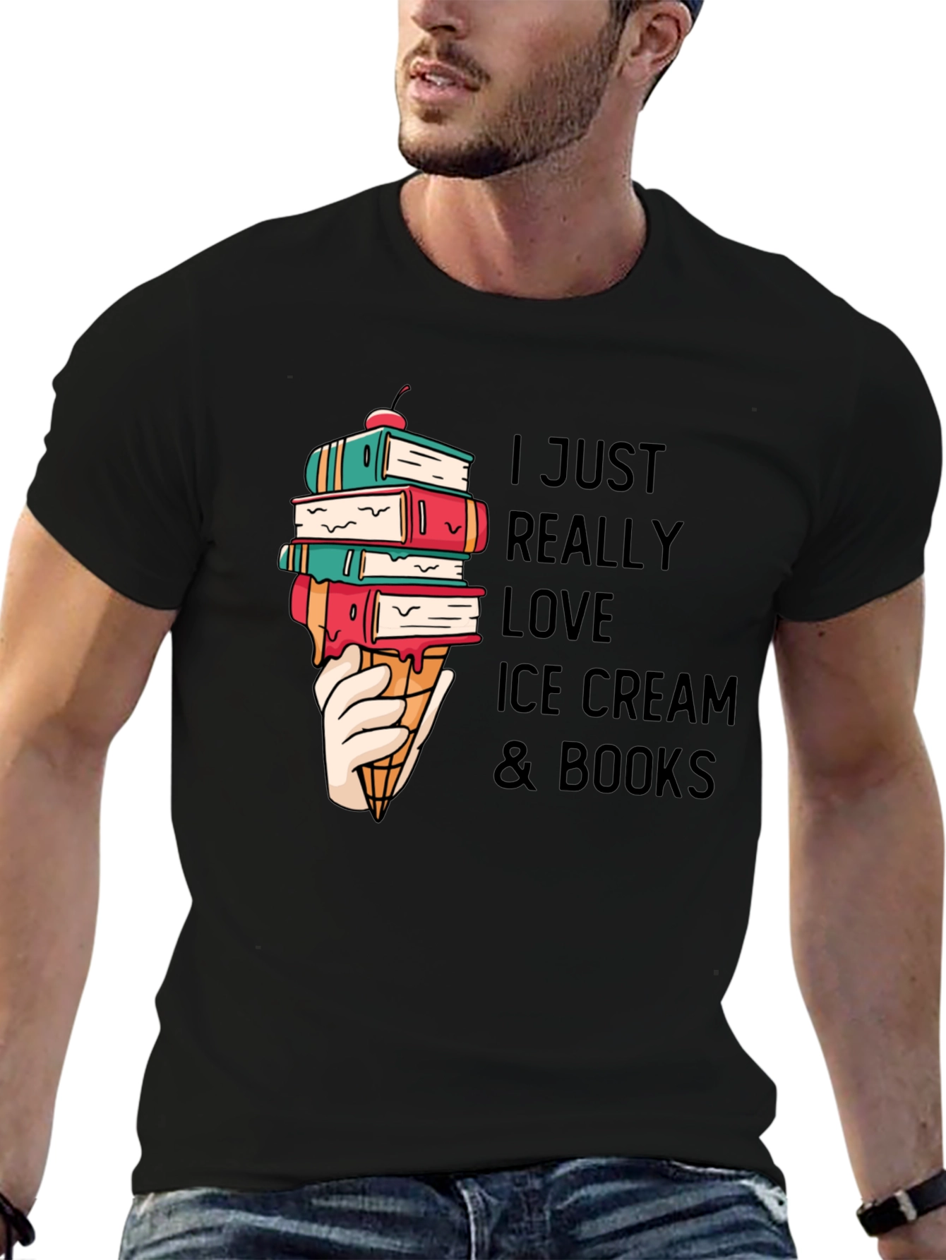 I Love Ice Cream & Books Graphic T-Shirt