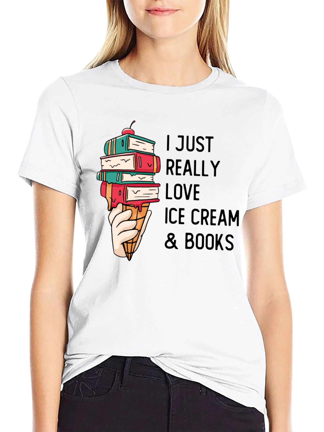 I Love Ice Cream & Books Graphic T-Shirt