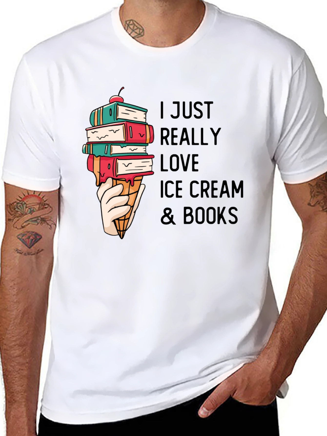 I Love Ice Cream & Books Graphic T-Shirt