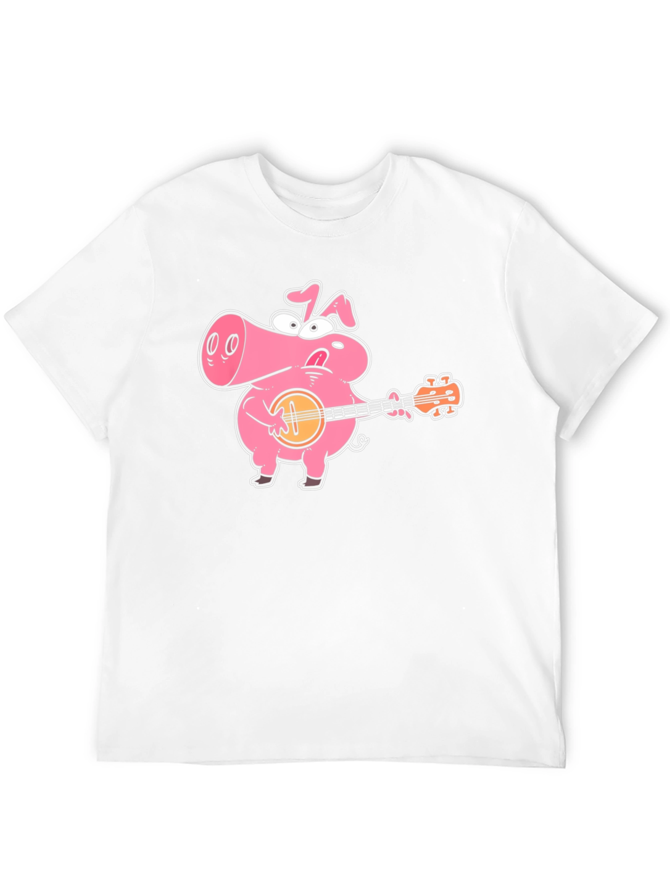Pig Playing Banjo Graphic T-Shirt - Black Cotton Tee