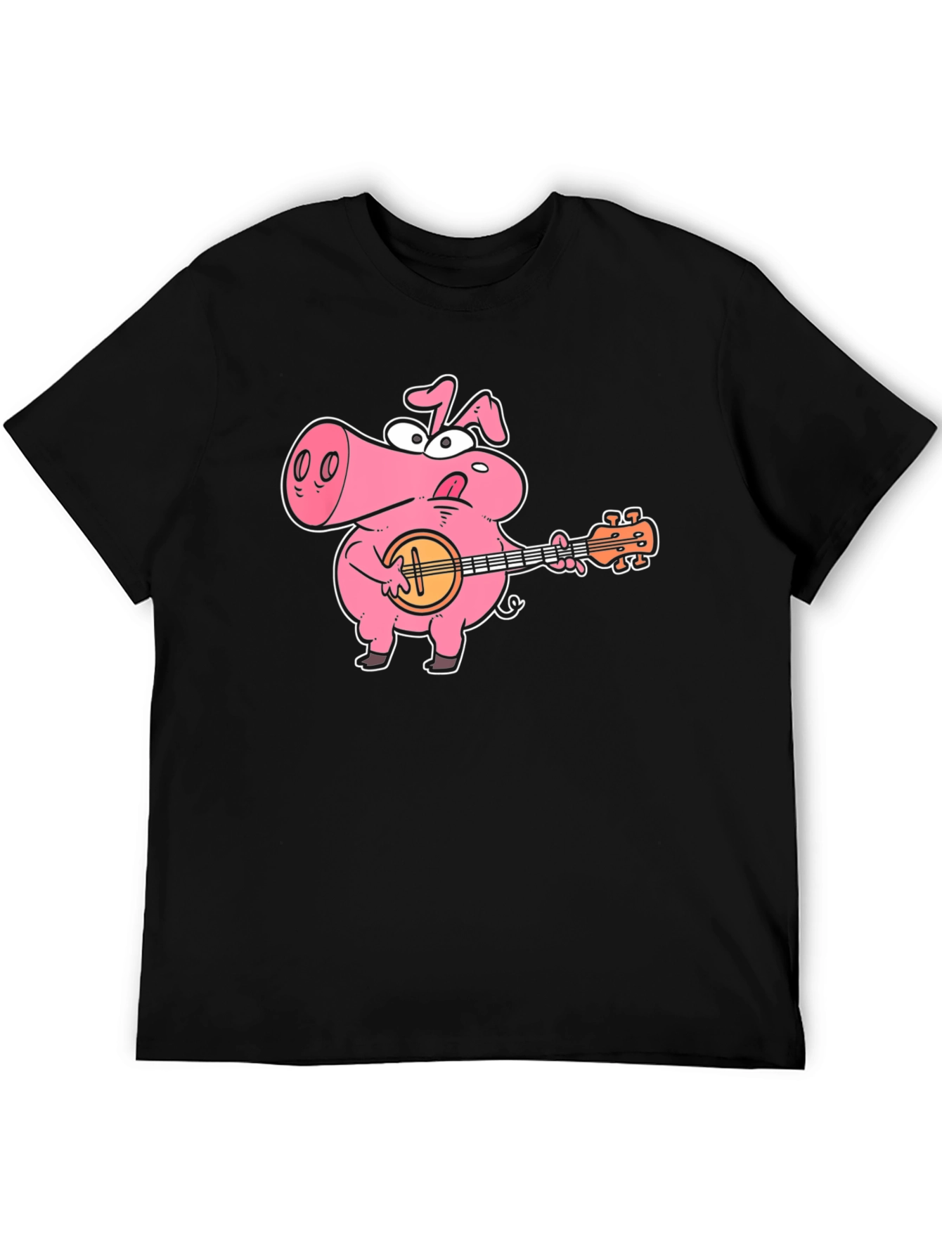 Pig Playing Banjo Graphic T-Shirt - Black Cotton Tee