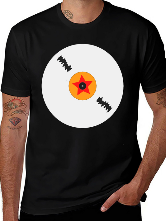 Retro Vinyl Record Star Graphic Black T-Shirt