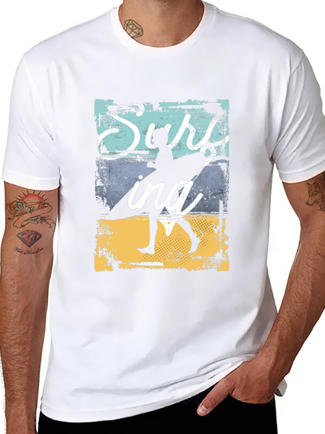 Surfing Silhouette Graphic T-Shirt - Black