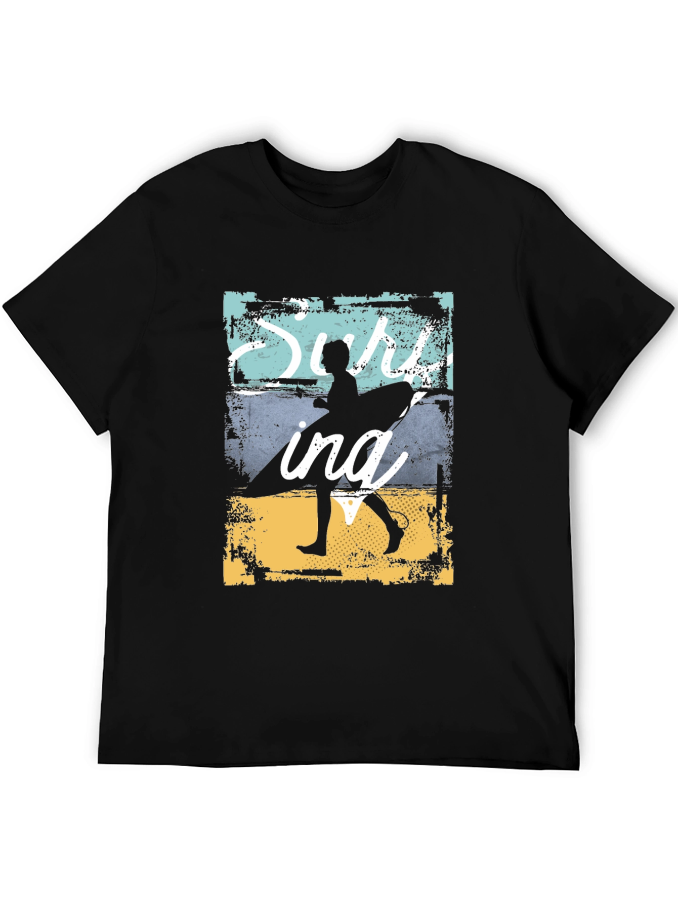 Surfing Silhouette Graphic T-Shirt - Black