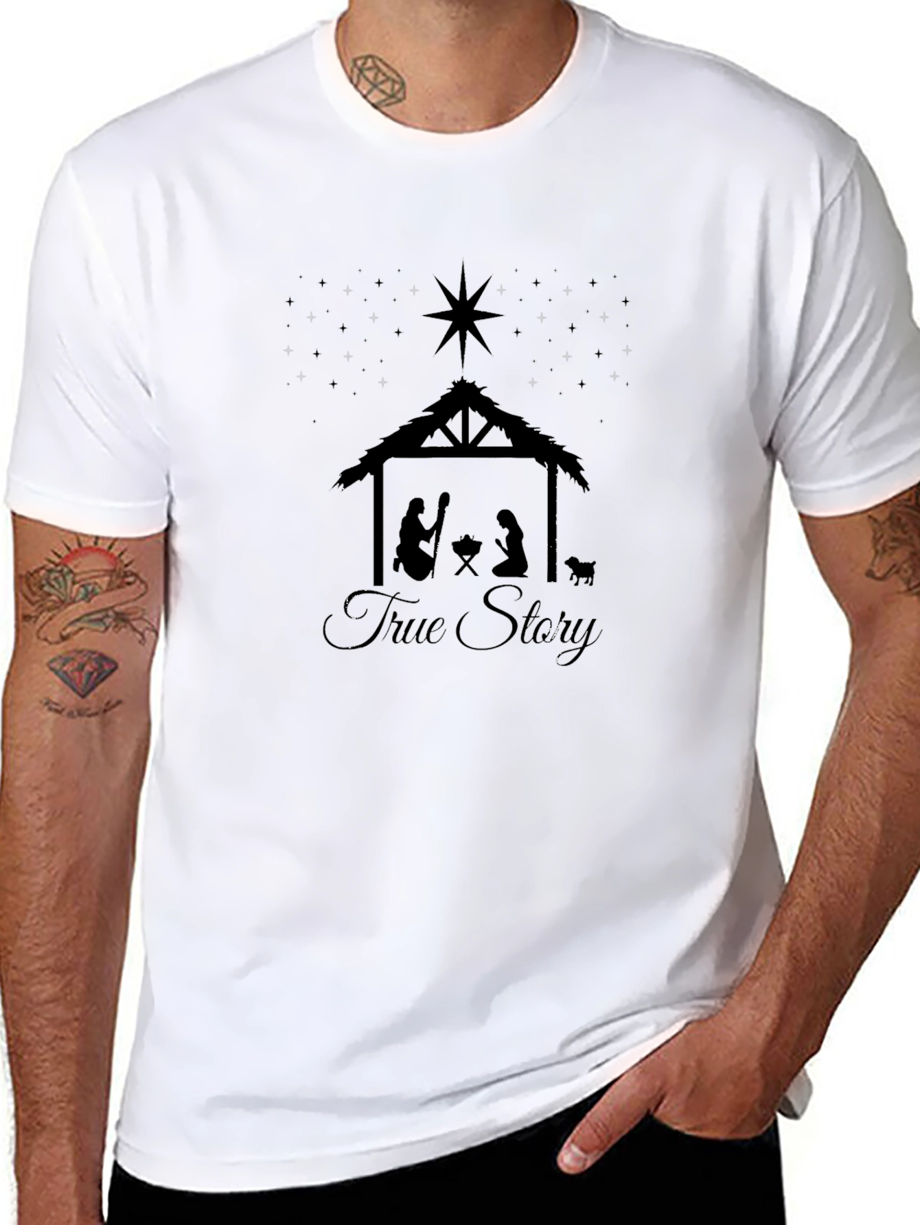 True Story Nativity Scene Black T-Shirt