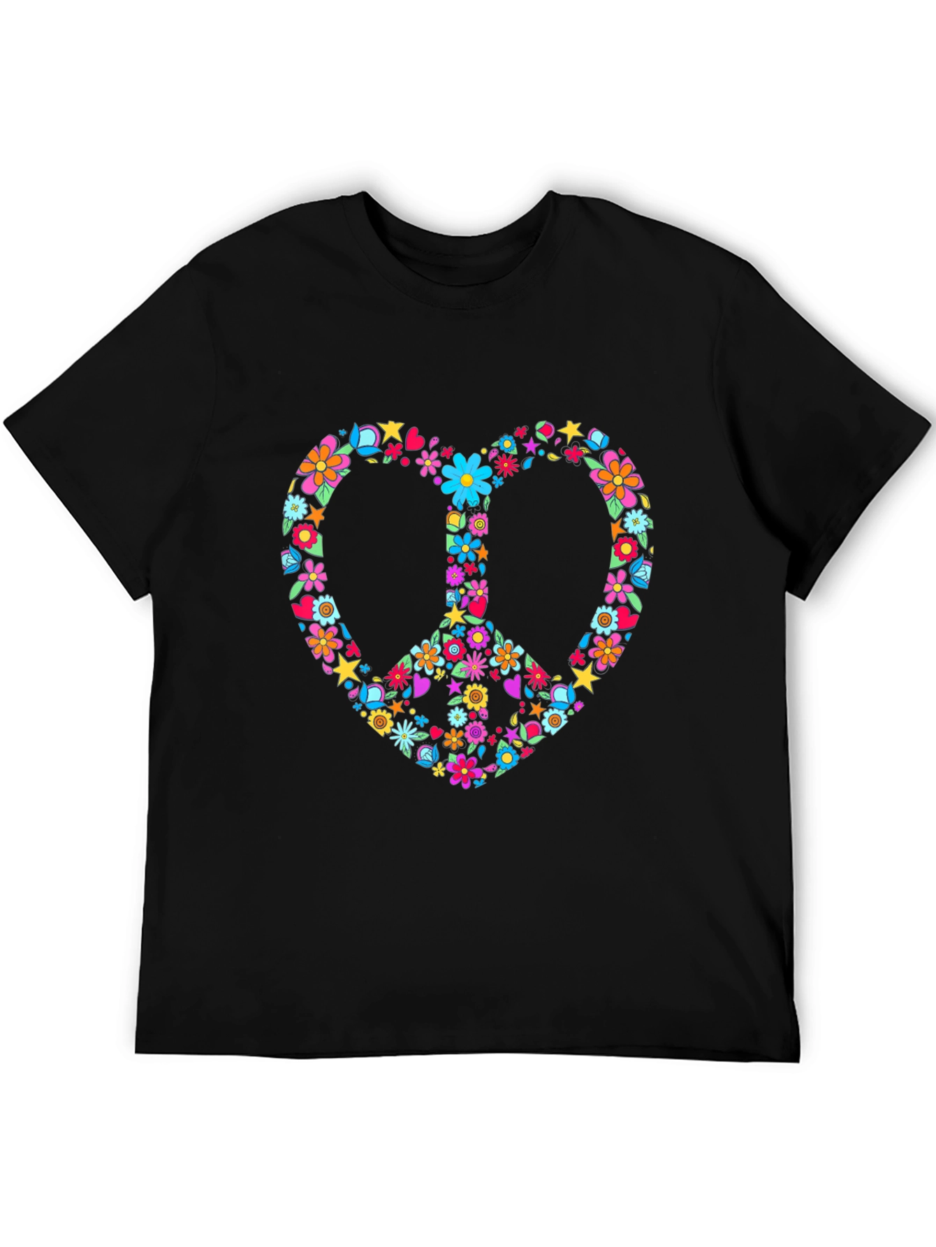 Floral Peace Sign Heart Graphic T-Shirt