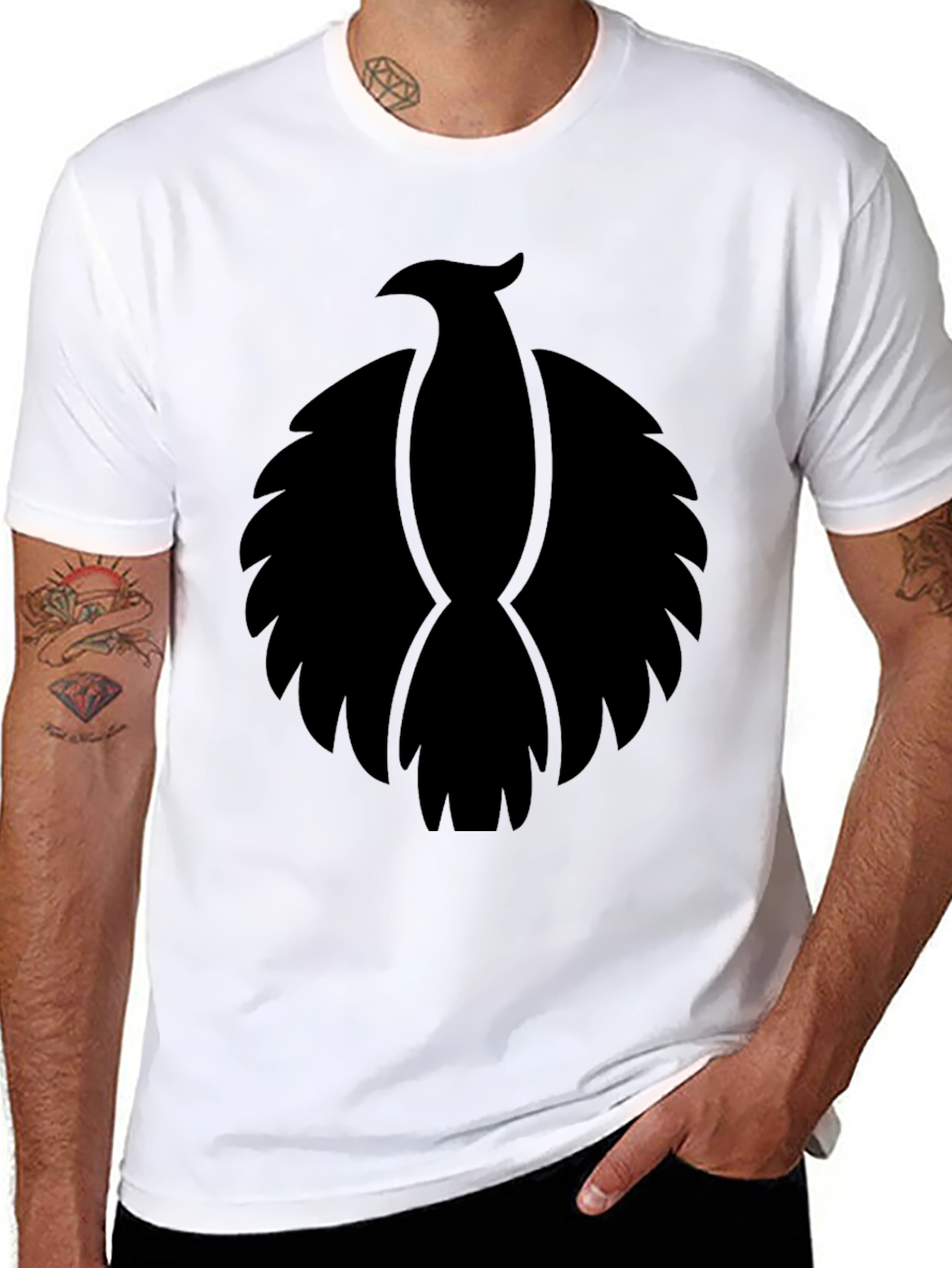 Black Phoenix Graphic Tee - Modern Crew Neck T-Shirt