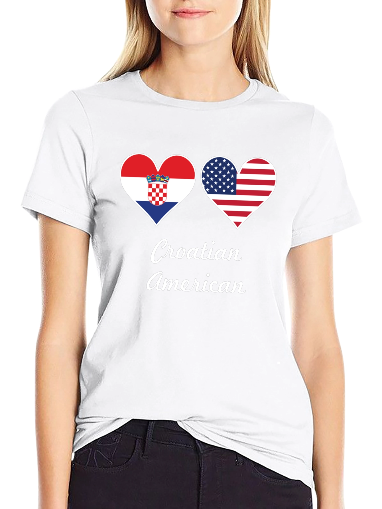 Croatia USA Flag Heart T-Shirt Croatian American