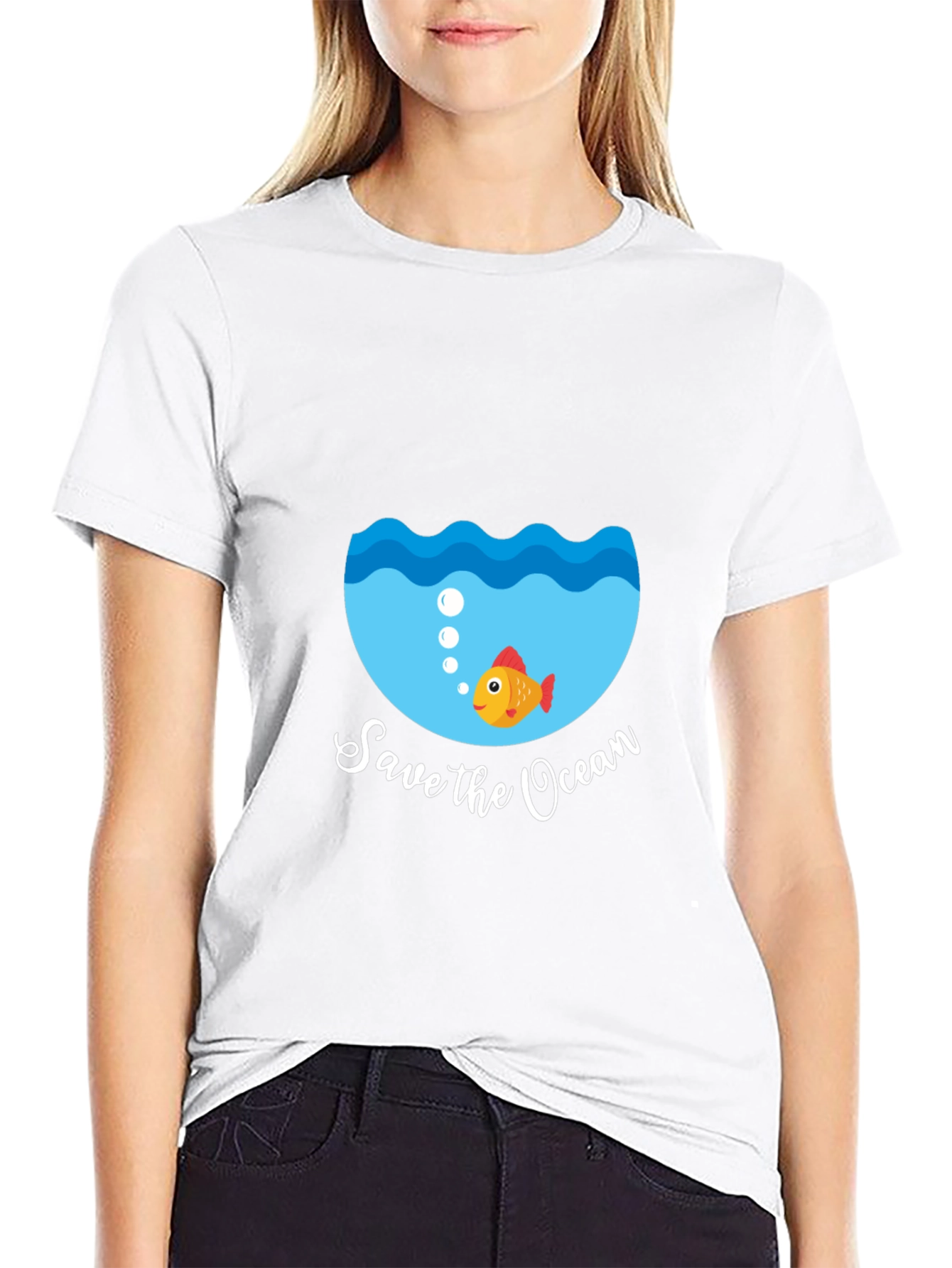 Save the Ocean Graphic Tee - Black Cotton T-Shirt