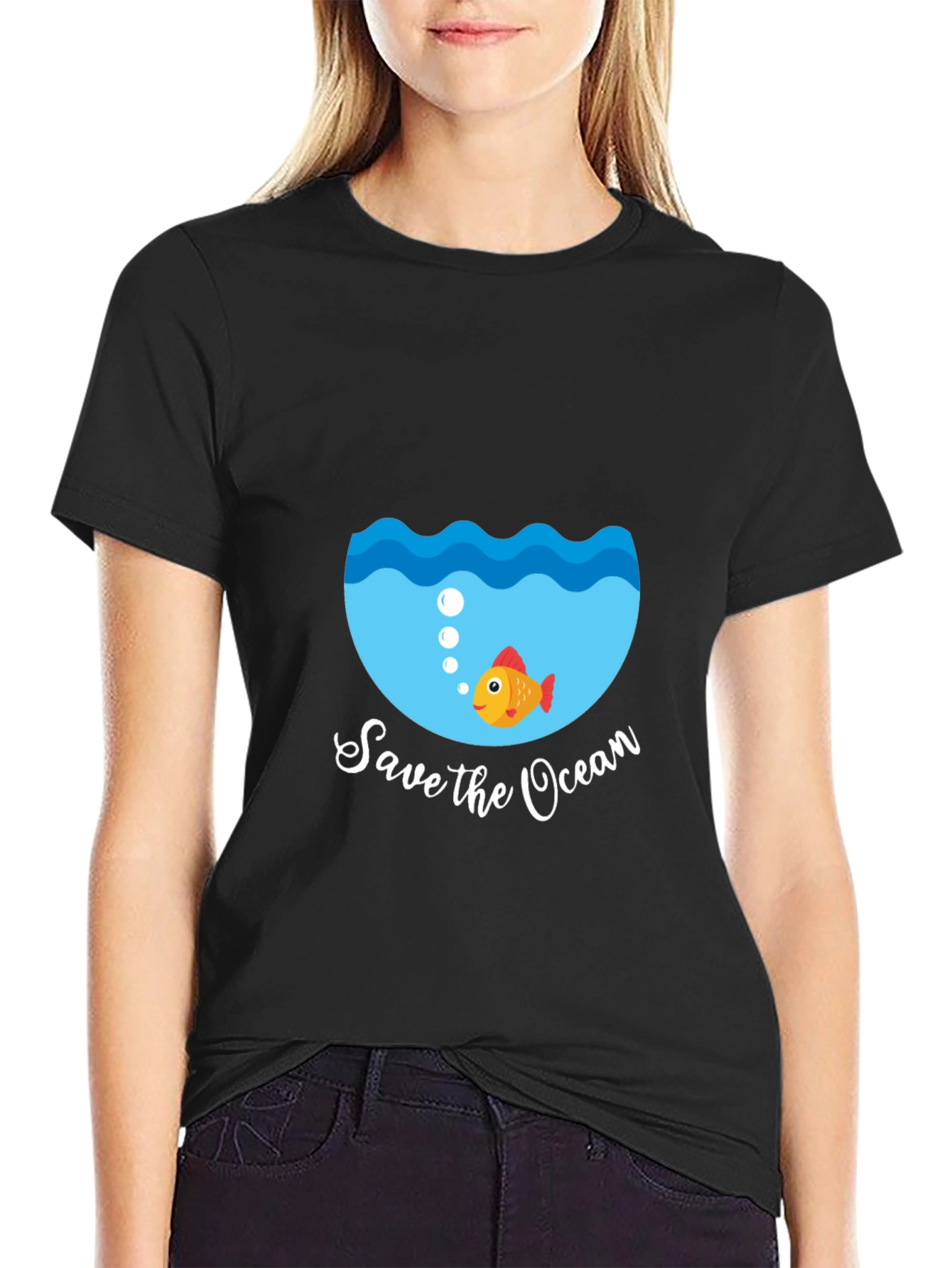 Save the Ocean Graphic Tee - Black Cotton T-Shirt