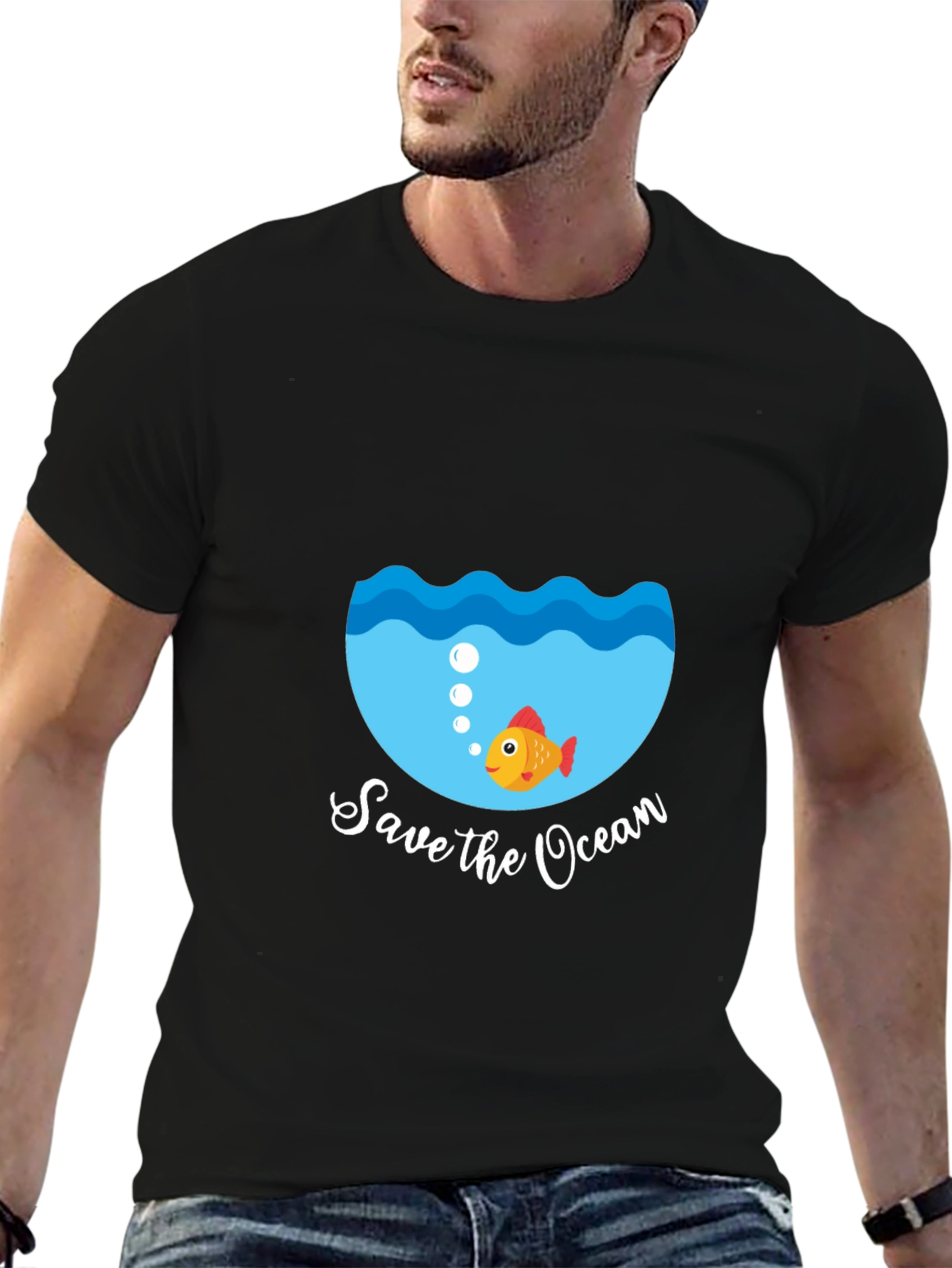 Save the Ocean Graphic Tee - Black Cotton T-Shirt