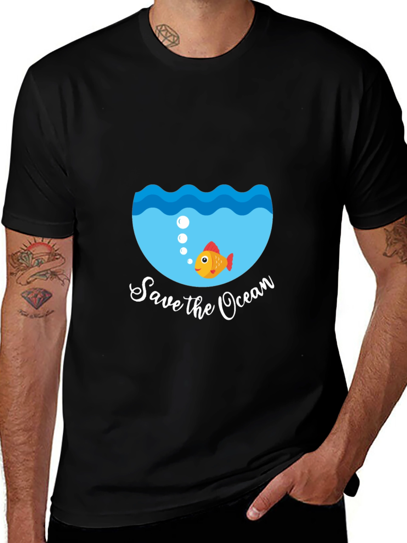 Save the Ocean Graphic Tee - Black Cotton T-Shirt