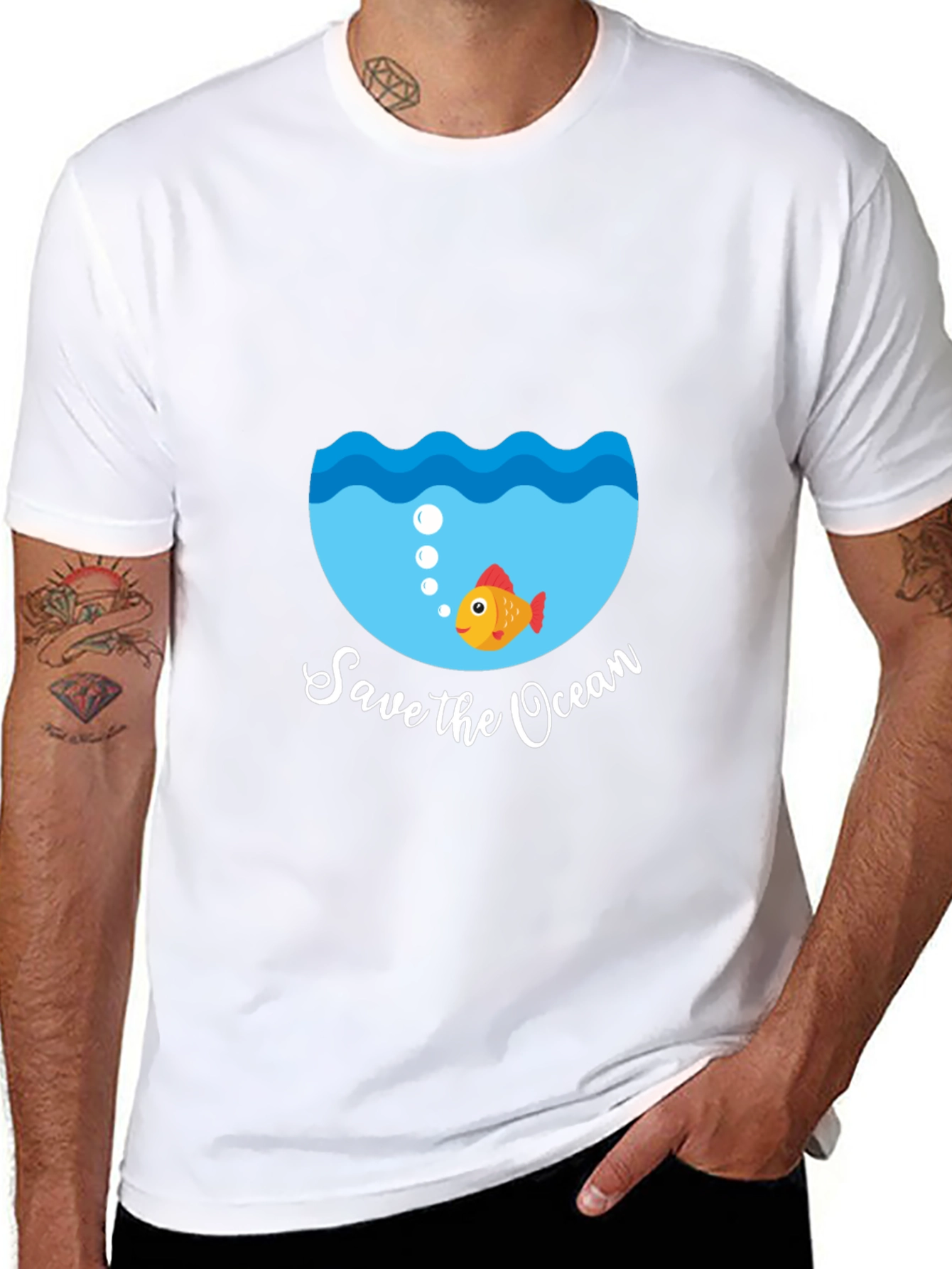 Save the Ocean Graphic Tee - Black Cotton T-Shirt