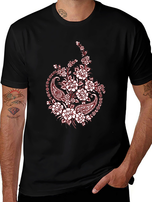 Black Tee with Floral Paisley Print
