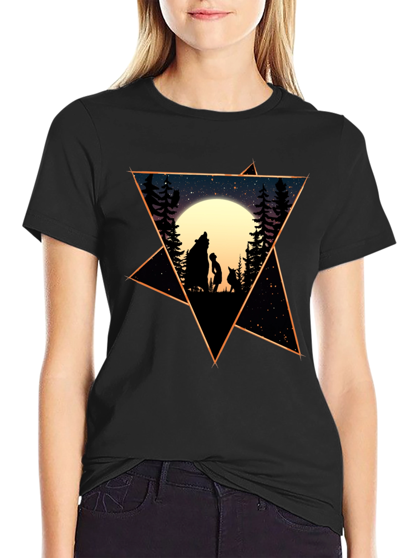 Starry Night Wolf & Child Graphic Tee