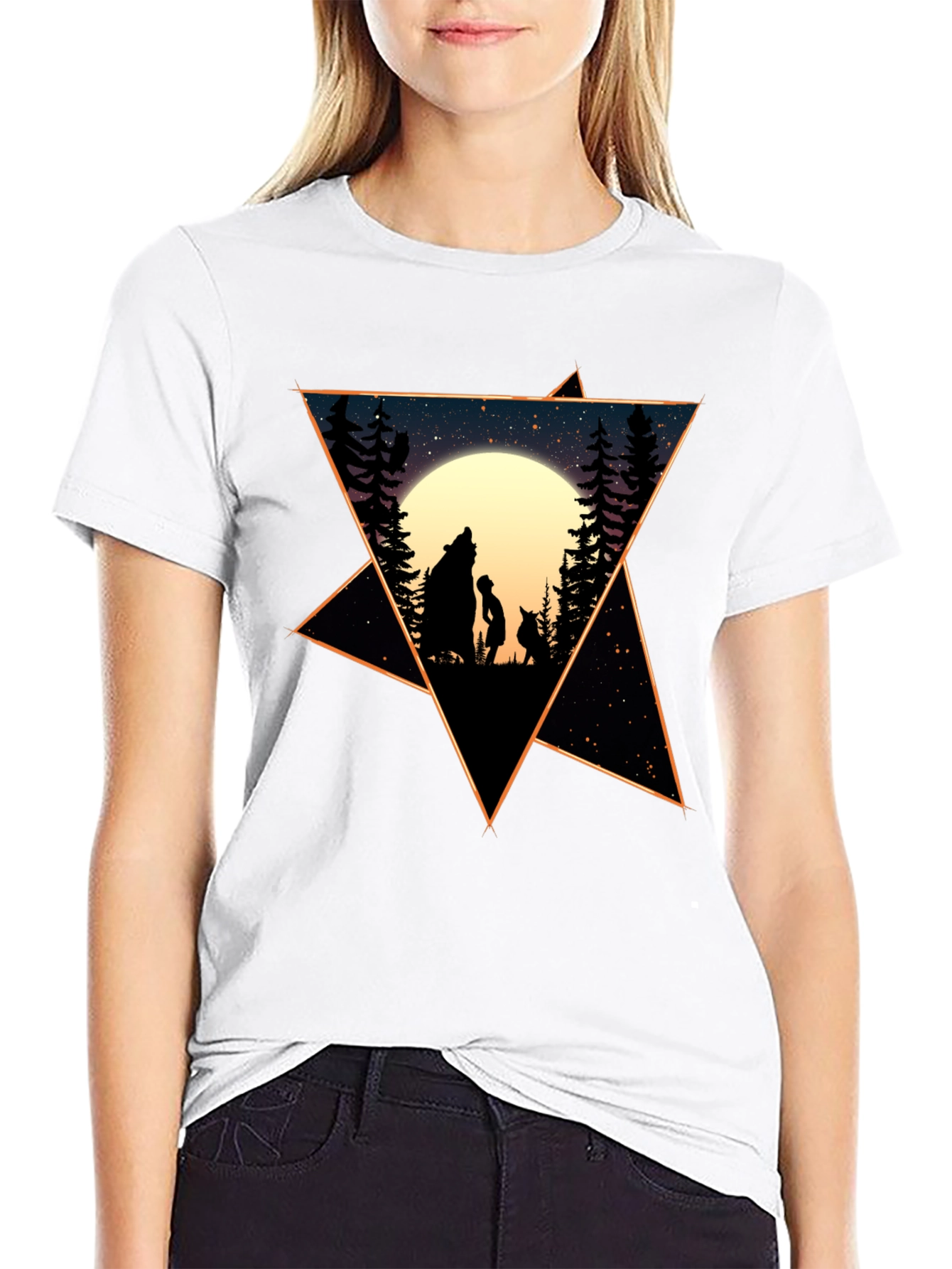Starry Night Wolf & Child Graphic Tee
