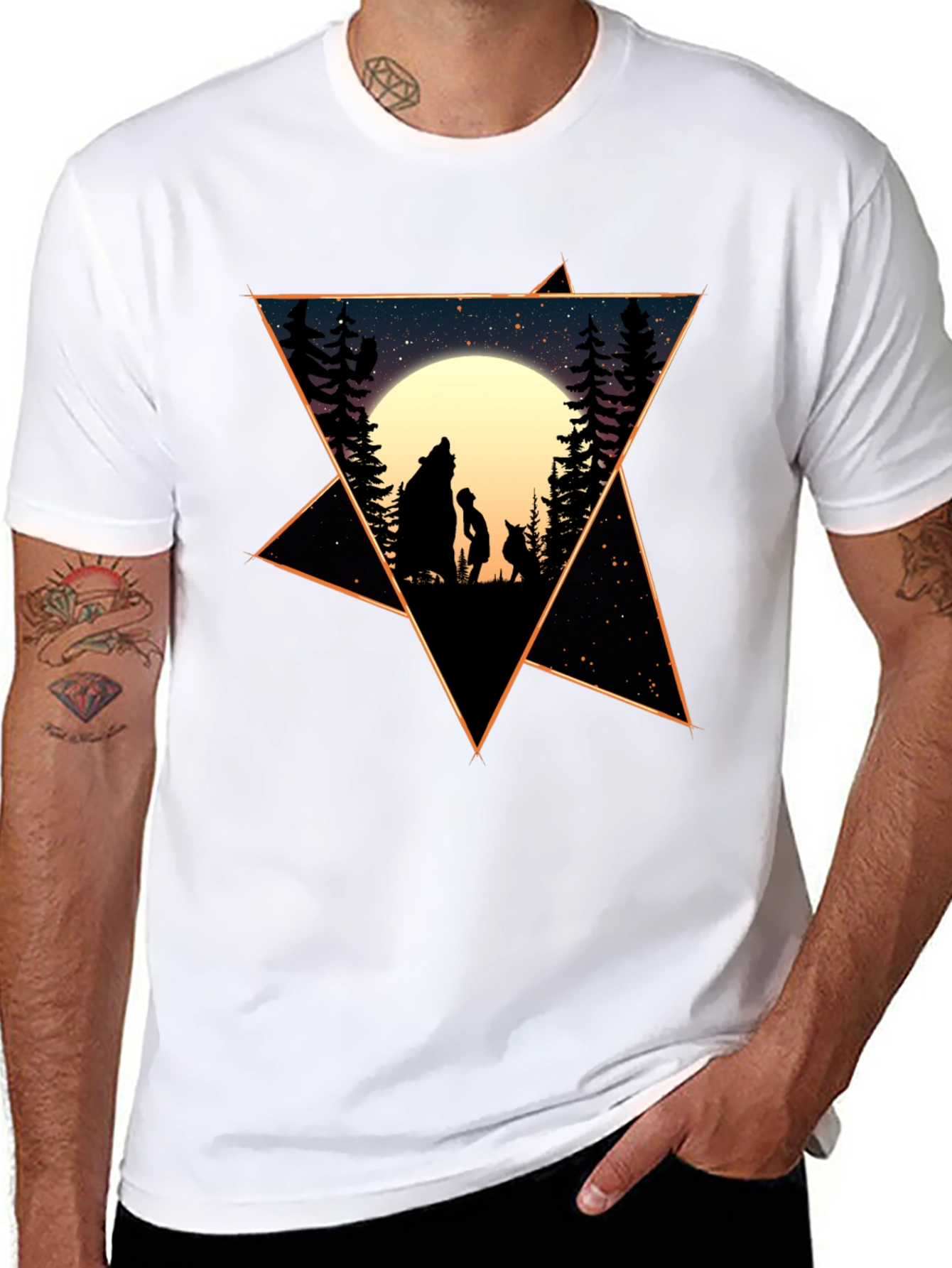 Starry Night Wolf & Child Graphic Tee