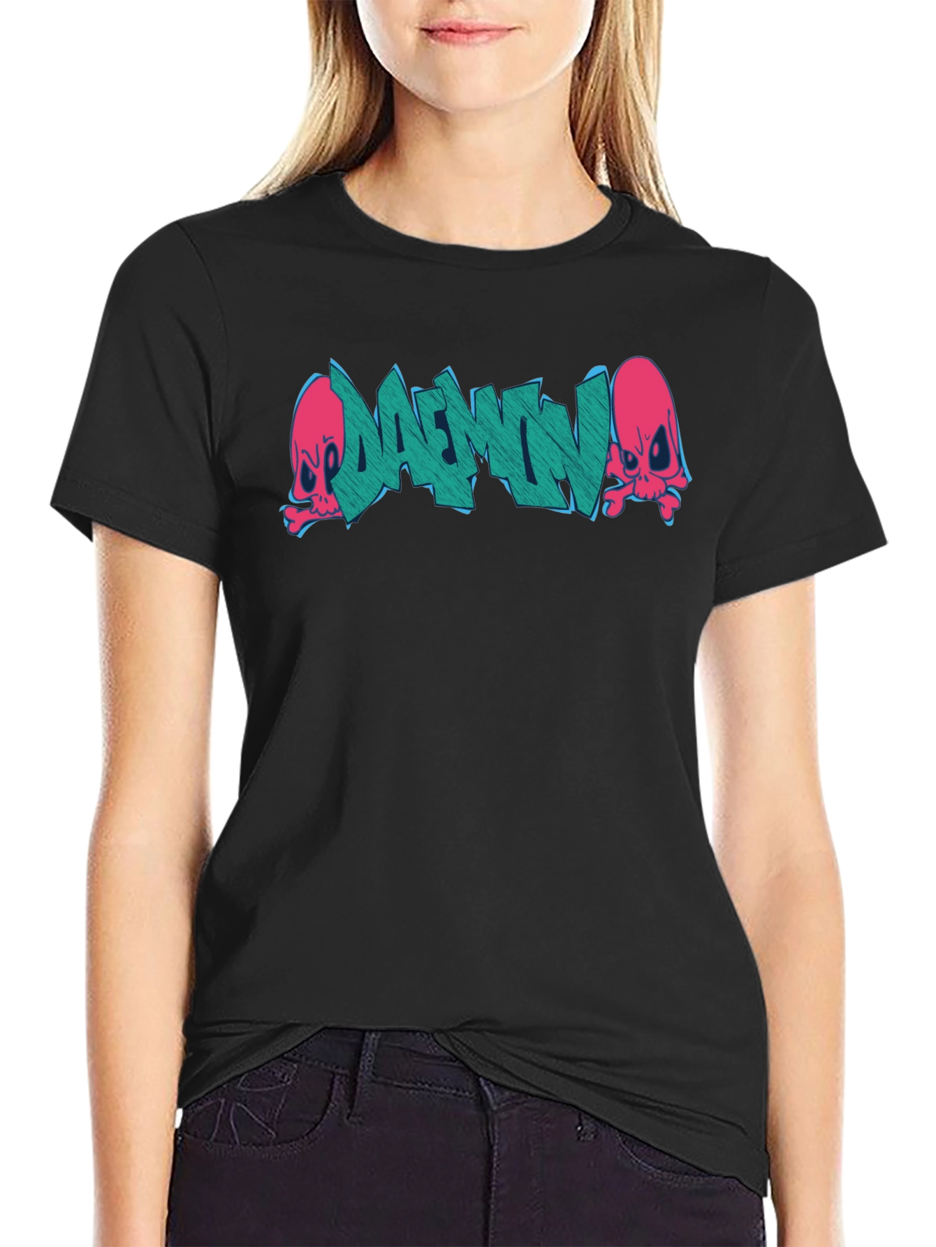 Daemon Graffiti Graphic T-Shirt - Black