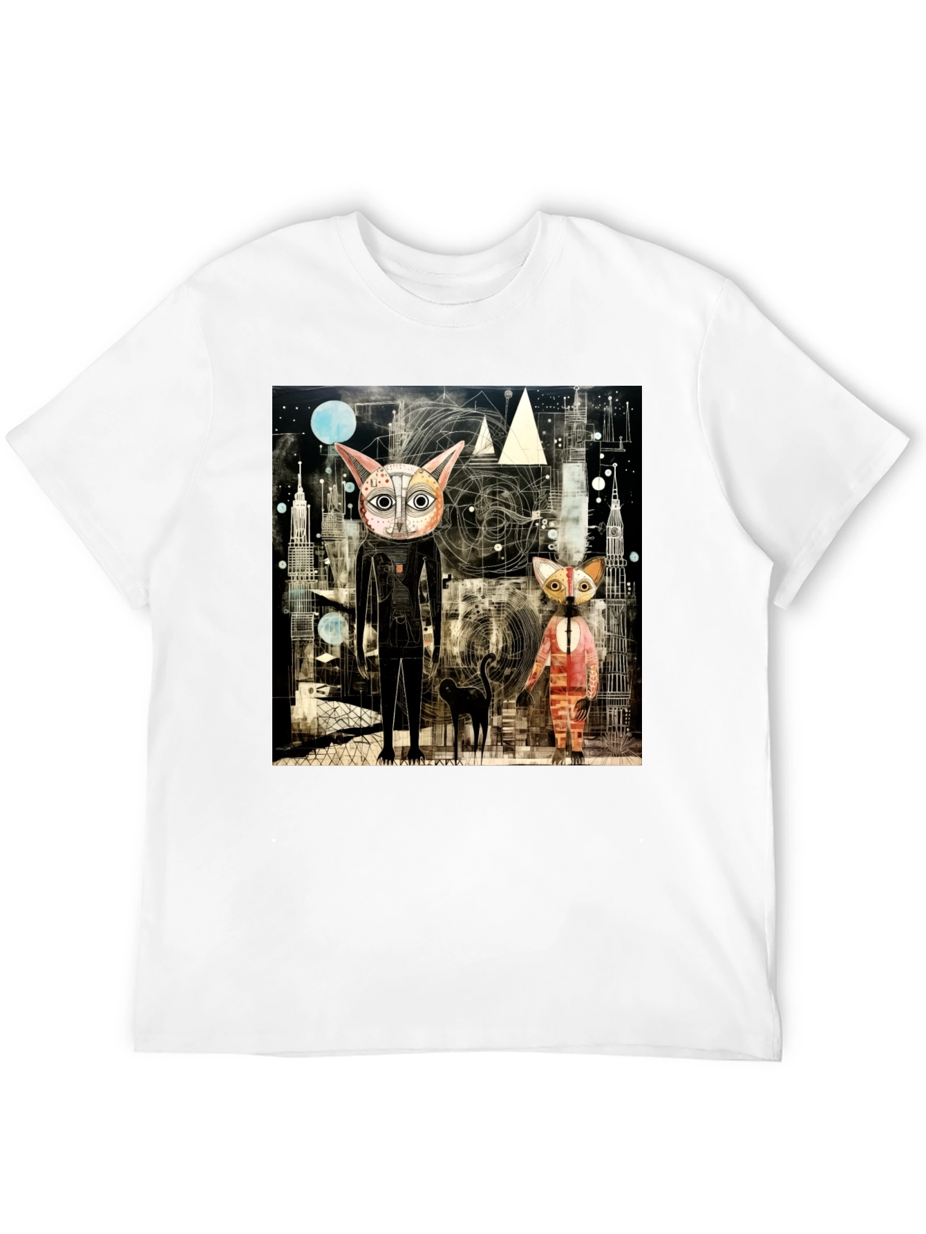 Abstract Cat Print Black T-Shirt