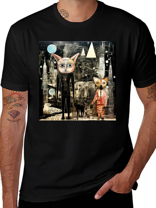 Abstract Cat Print Black T-Shirt