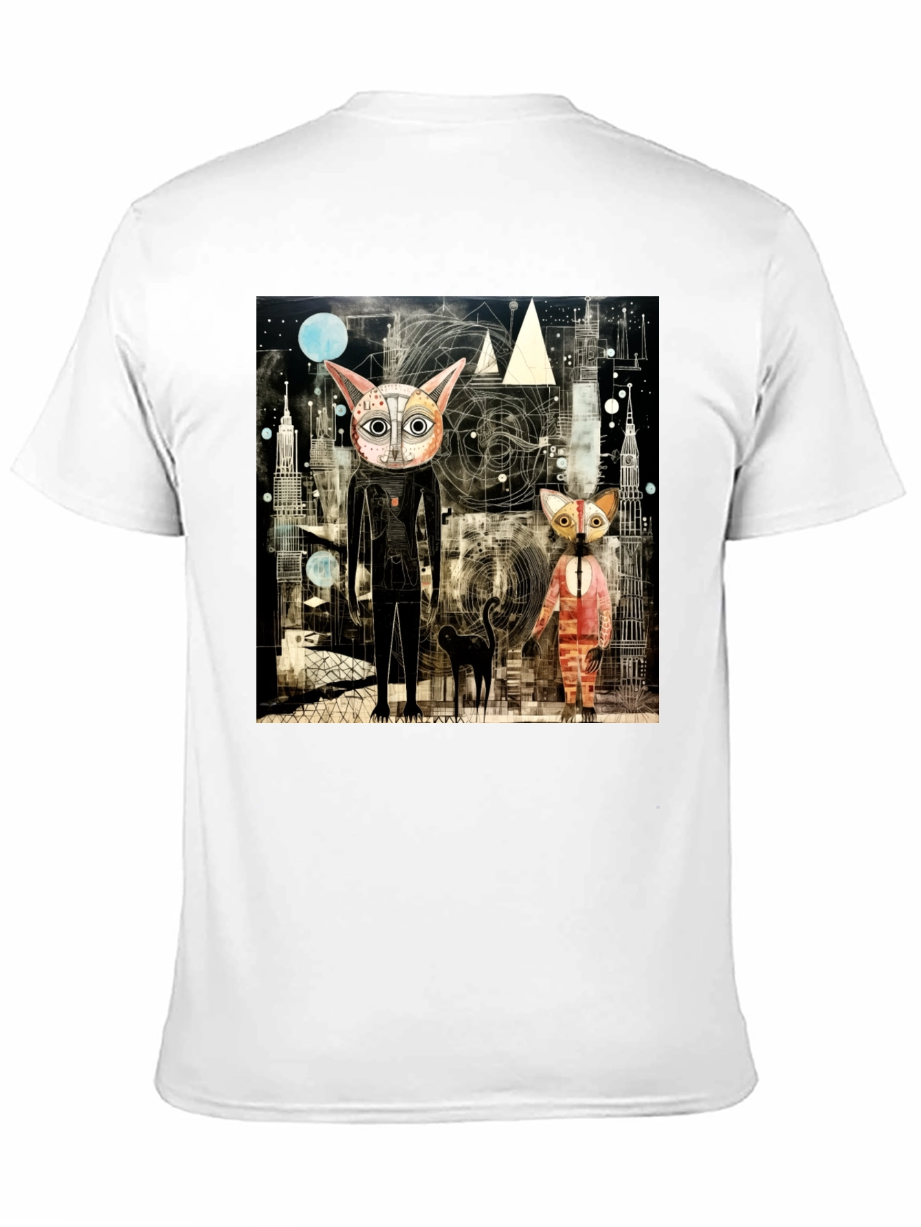 Abstract Cat Print Black T-Shirt