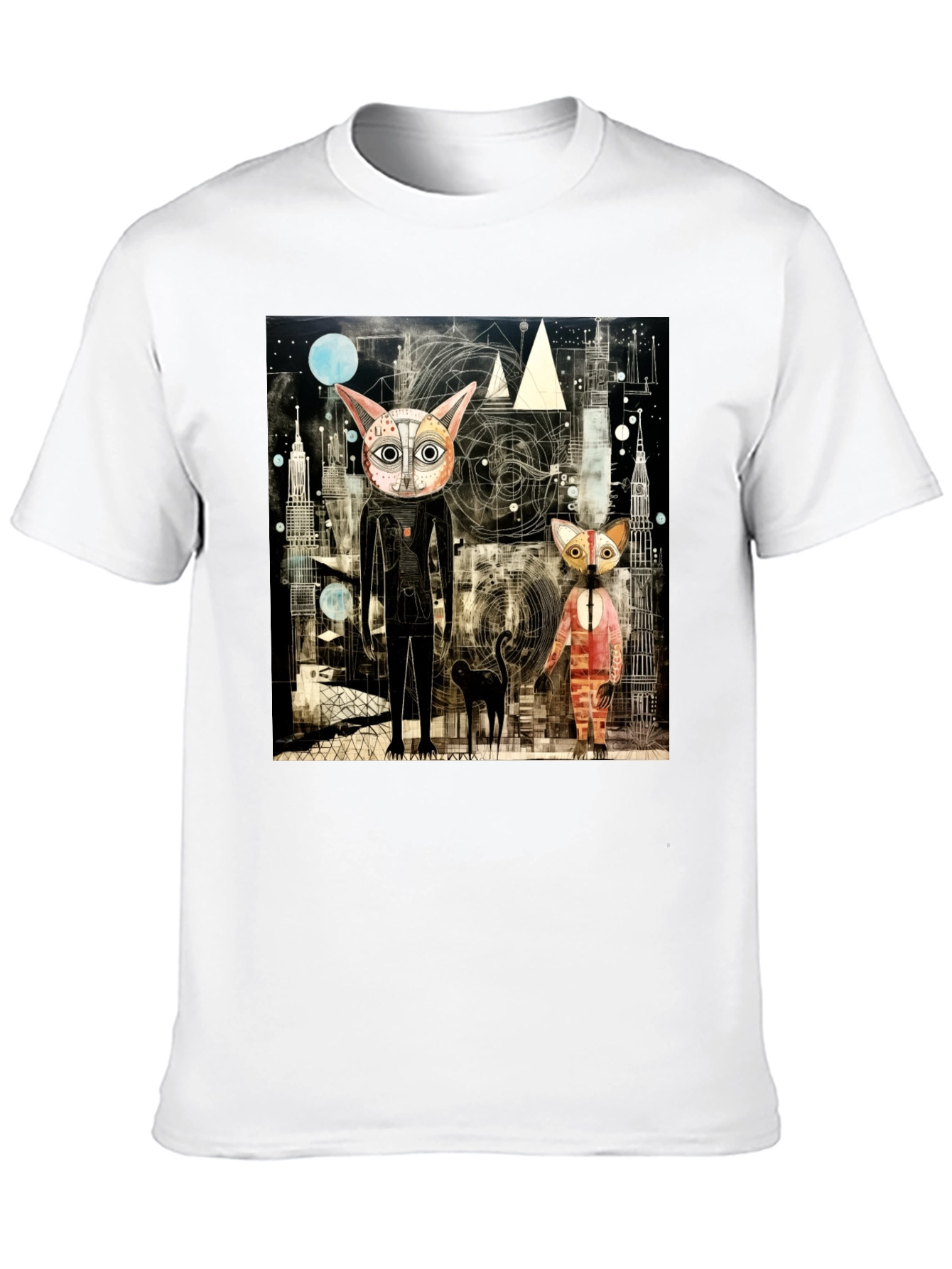 Abstract Cat Print Black T-Shirt