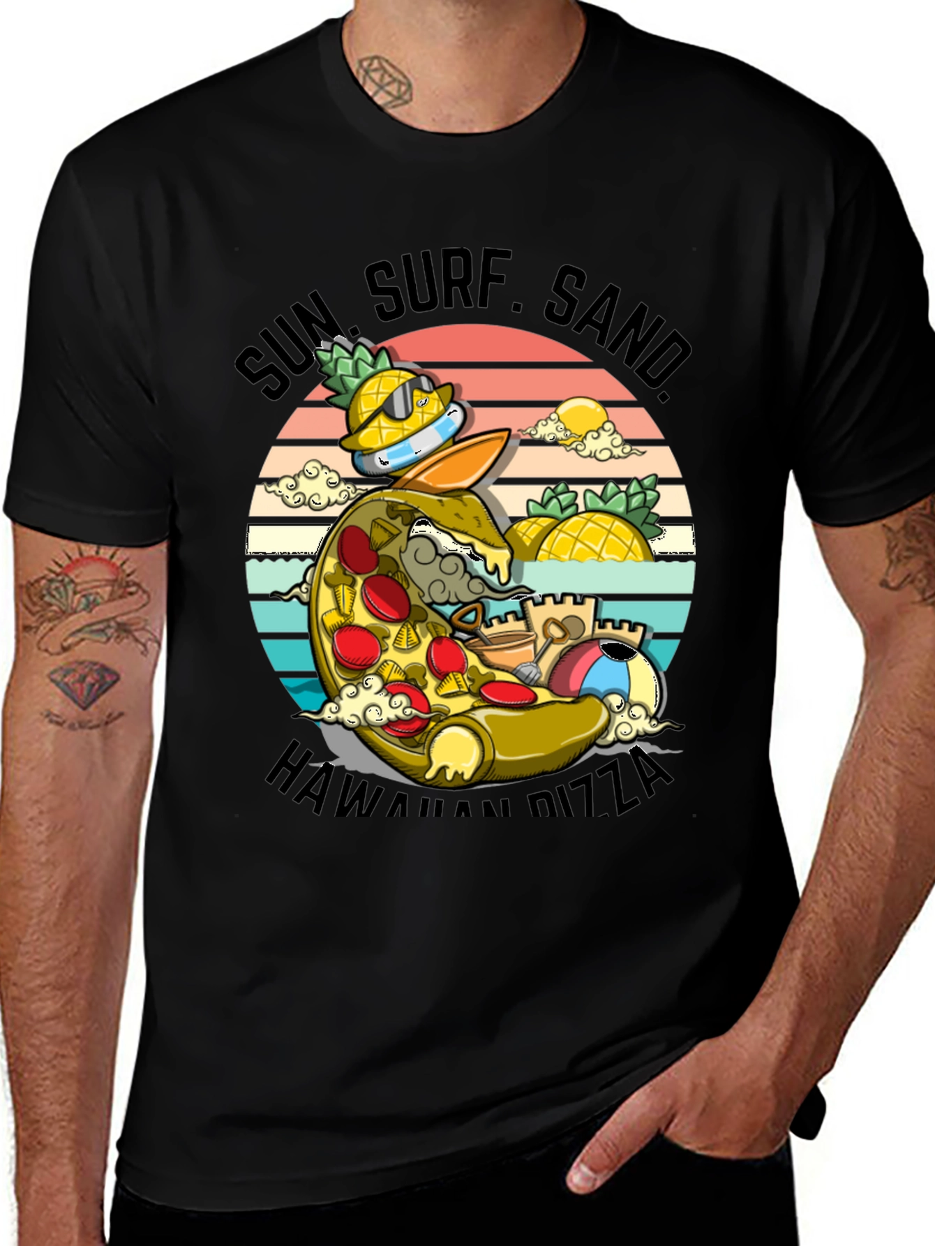 Sun Surf Sand Hawaiian Pizza T-Shirt