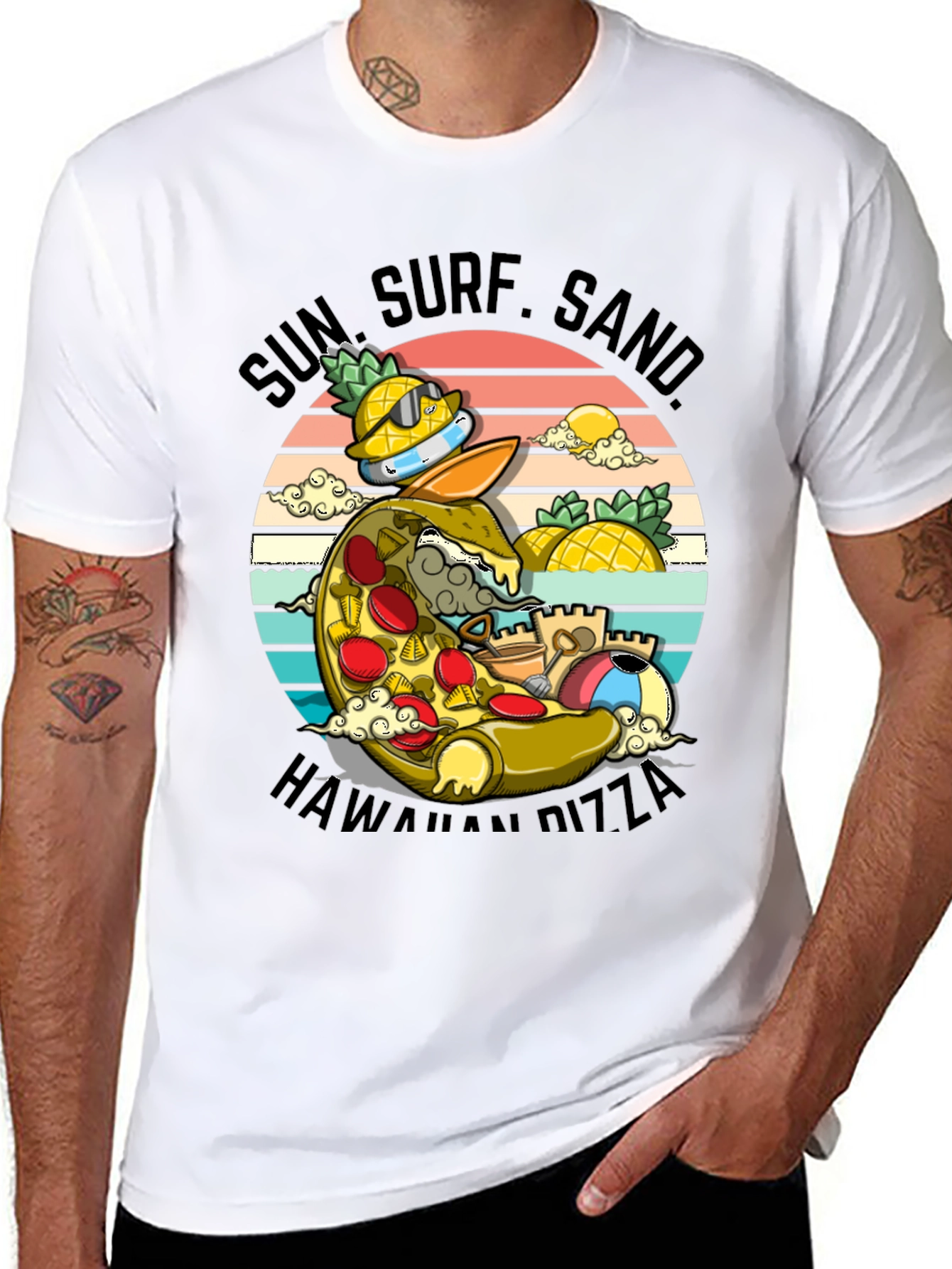 Sun Surf Sand Hawaiian Pizza T-Shirt