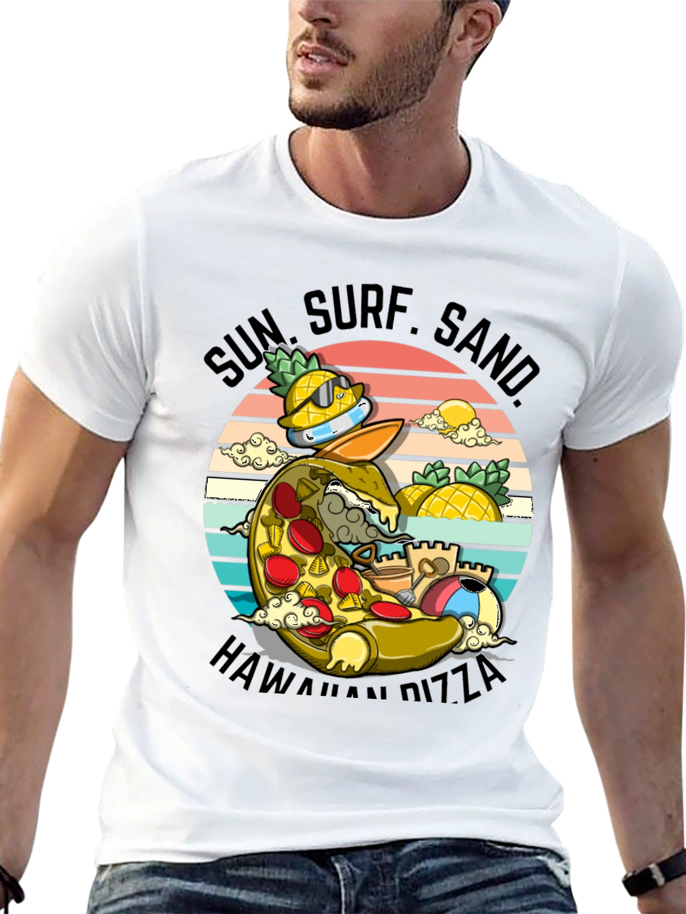 Sun Surf Sand Hawaiian Pizza T-Shirt