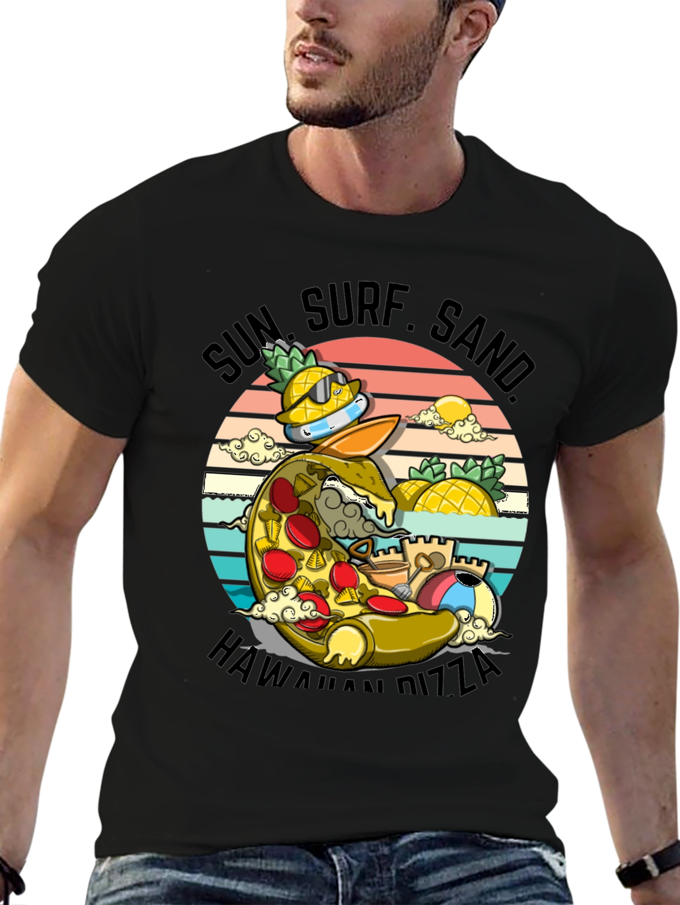 Sun Surf Sand Hawaiian Pizza T-Shirt