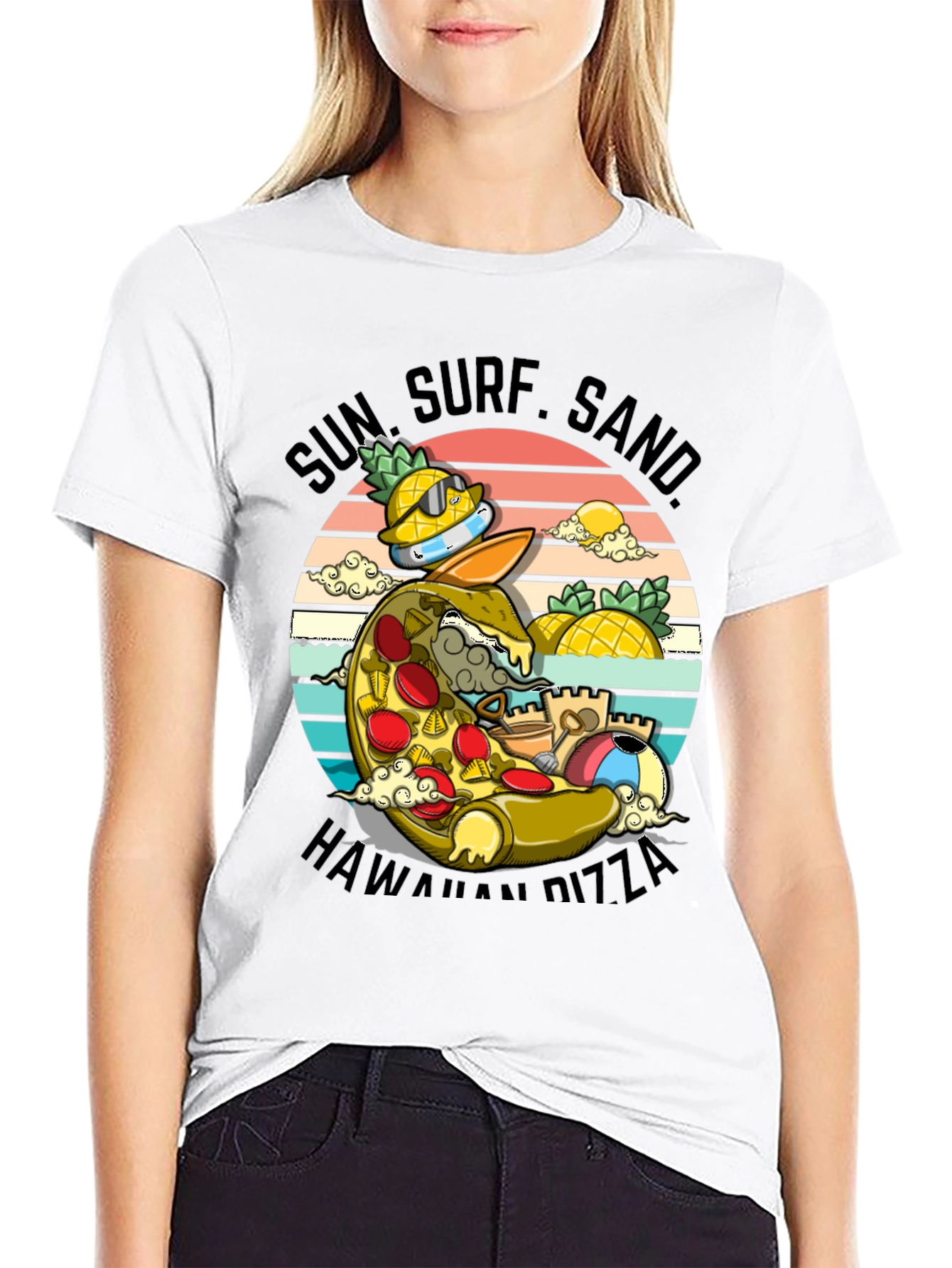 Sun Surf Sand Hawaiian Pizza T-Shirt