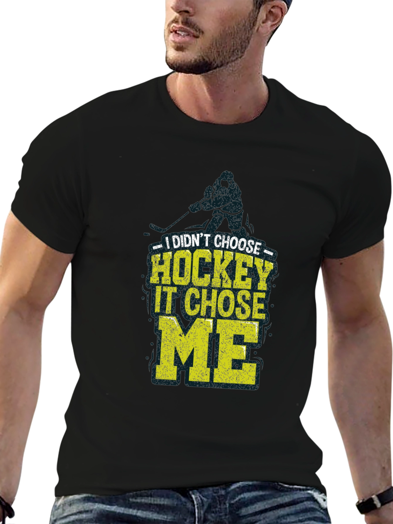 Hockey Chose Me Graphic T-Shirt - Black Cotton Tee