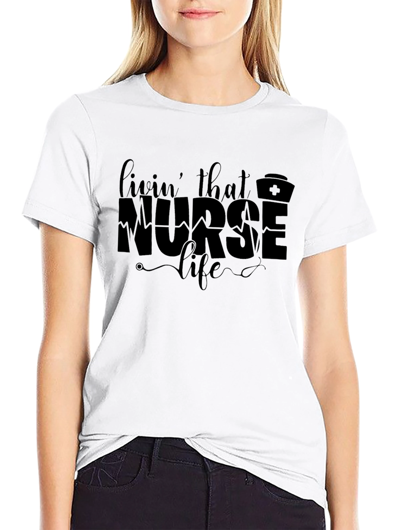 Livin That Nurse Life Black Graphic T-Shirt