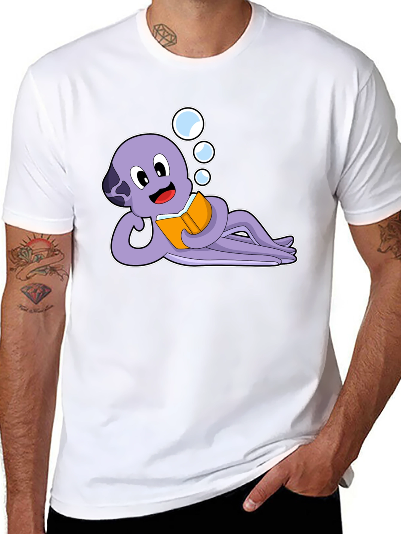 Reading Octopus Graphic Tee -  Cute Marine Life Shirt