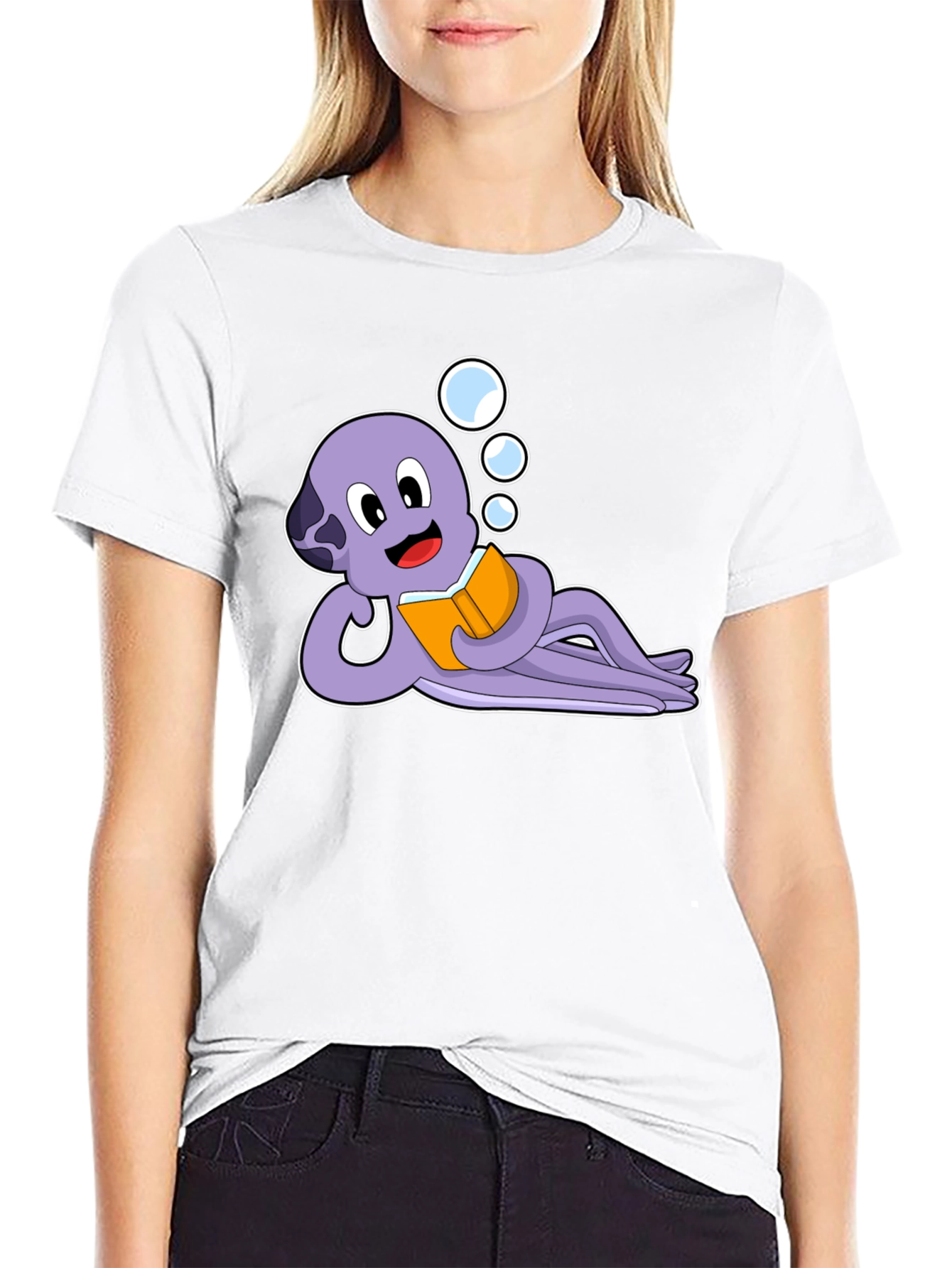 Reading Octopus Graphic Tee -  Cute Marine Life Shirt