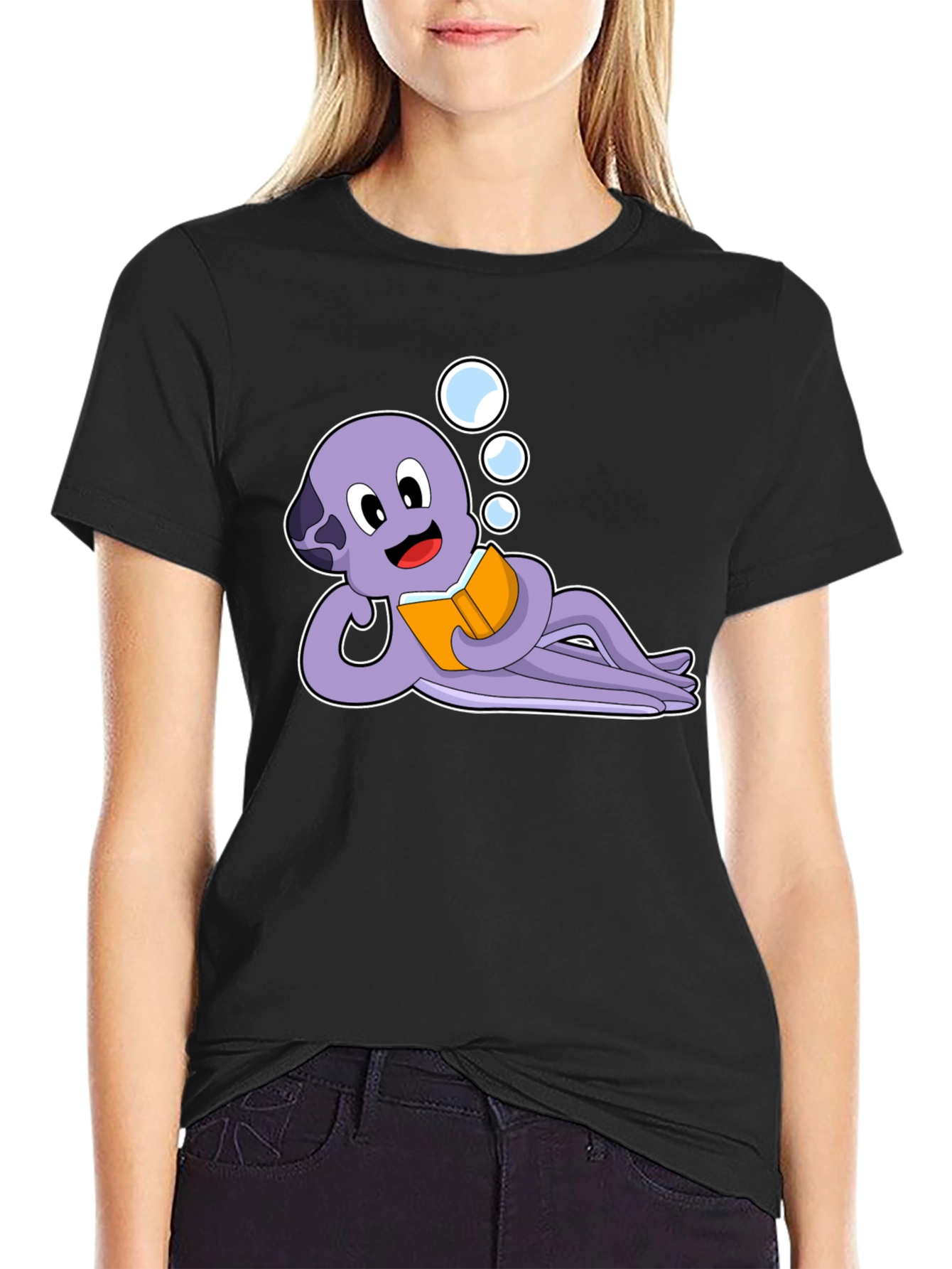 Reading Octopus Graphic Tee -  Cute Marine Life Shirt