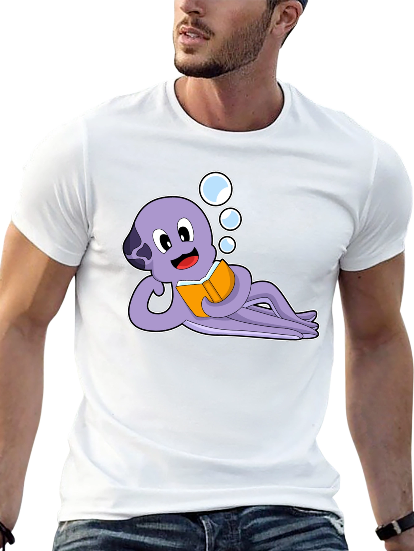 Reading Octopus Graphic Tee -  Cute Marine Life Shirt