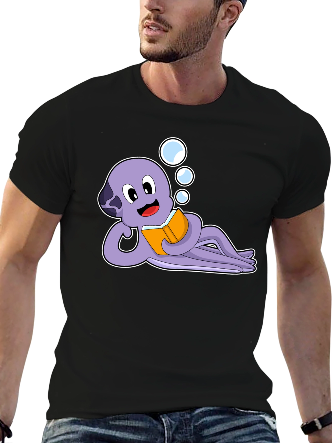 Reading Octopus Graphic Tee -  Cute Marine Life Shirt