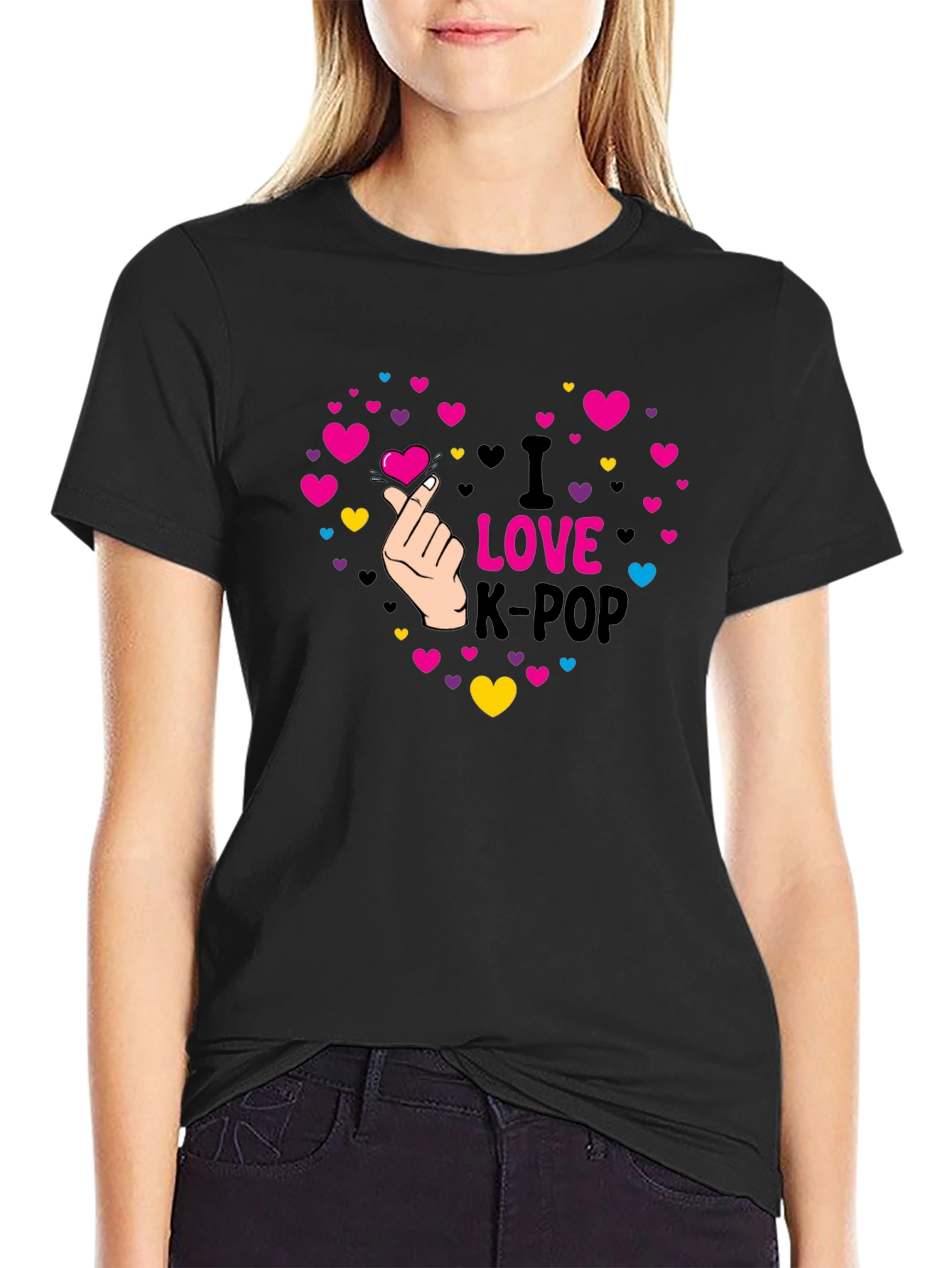 I Love K-Pop Heart Graphic T-Shirt