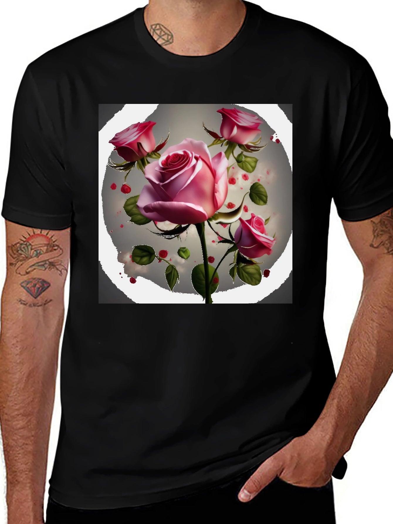 Floral Rose Graphic Tee - Stylish Black T-Shirt